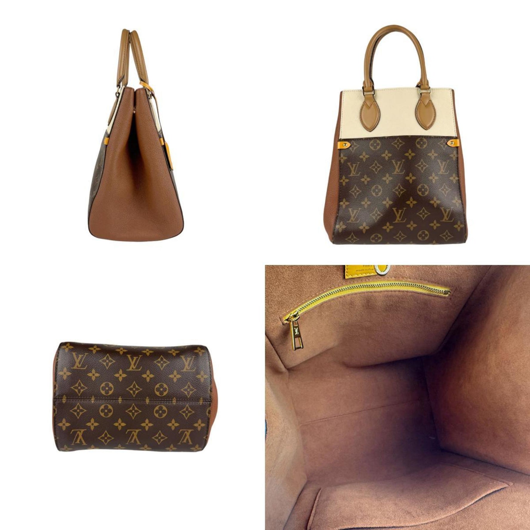 Louis Vuitton Monogram Field Tote MM Canvas Shoulder Bag in Brown, Ivory, and Gold