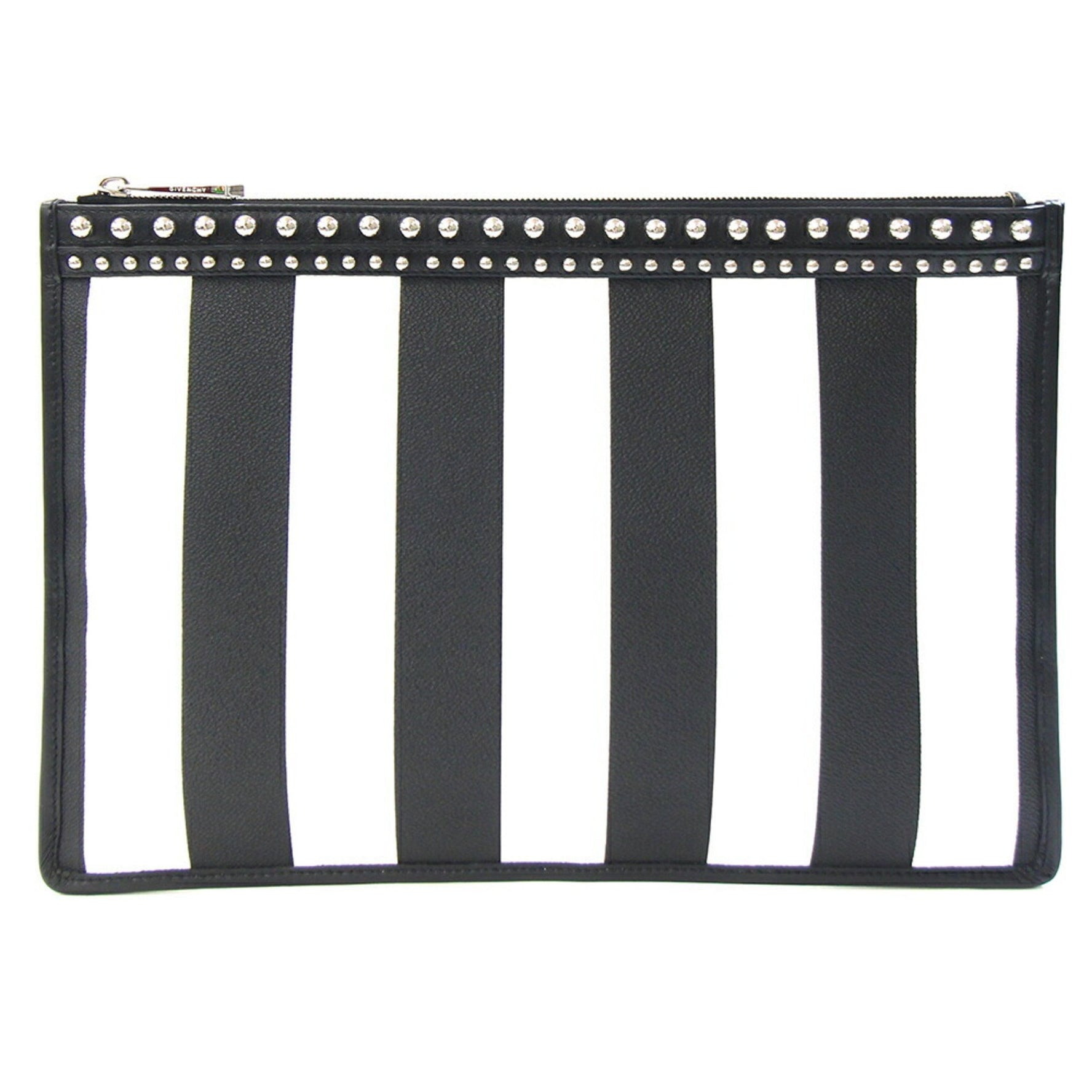 Givenchy Clutch Bag Black and White PVC Leather Flat Pouch with Studs Stripes