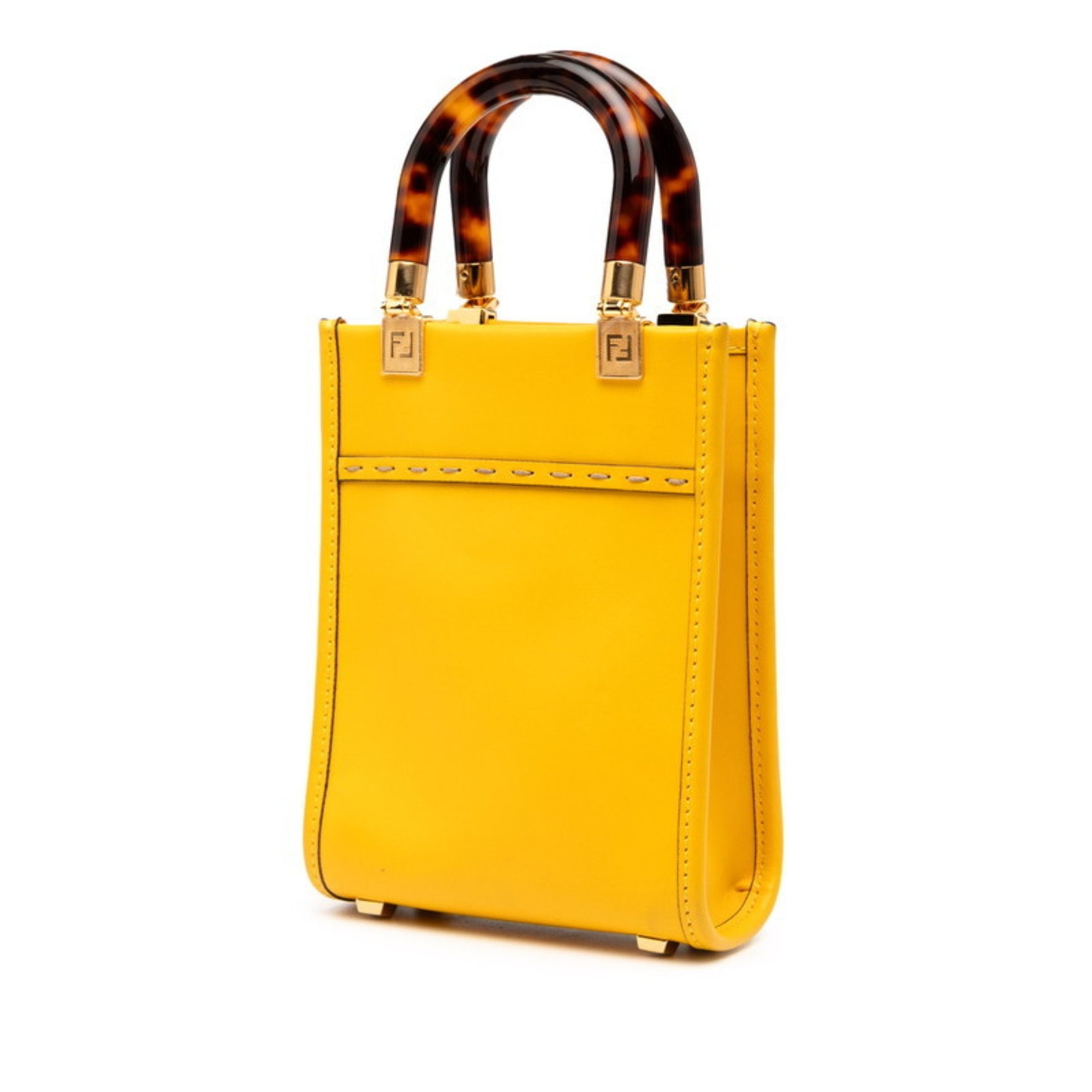 FENDI Sunshine Shopper Mini Tote Bag/Shoulder Bag, Yellow/Brown Leather