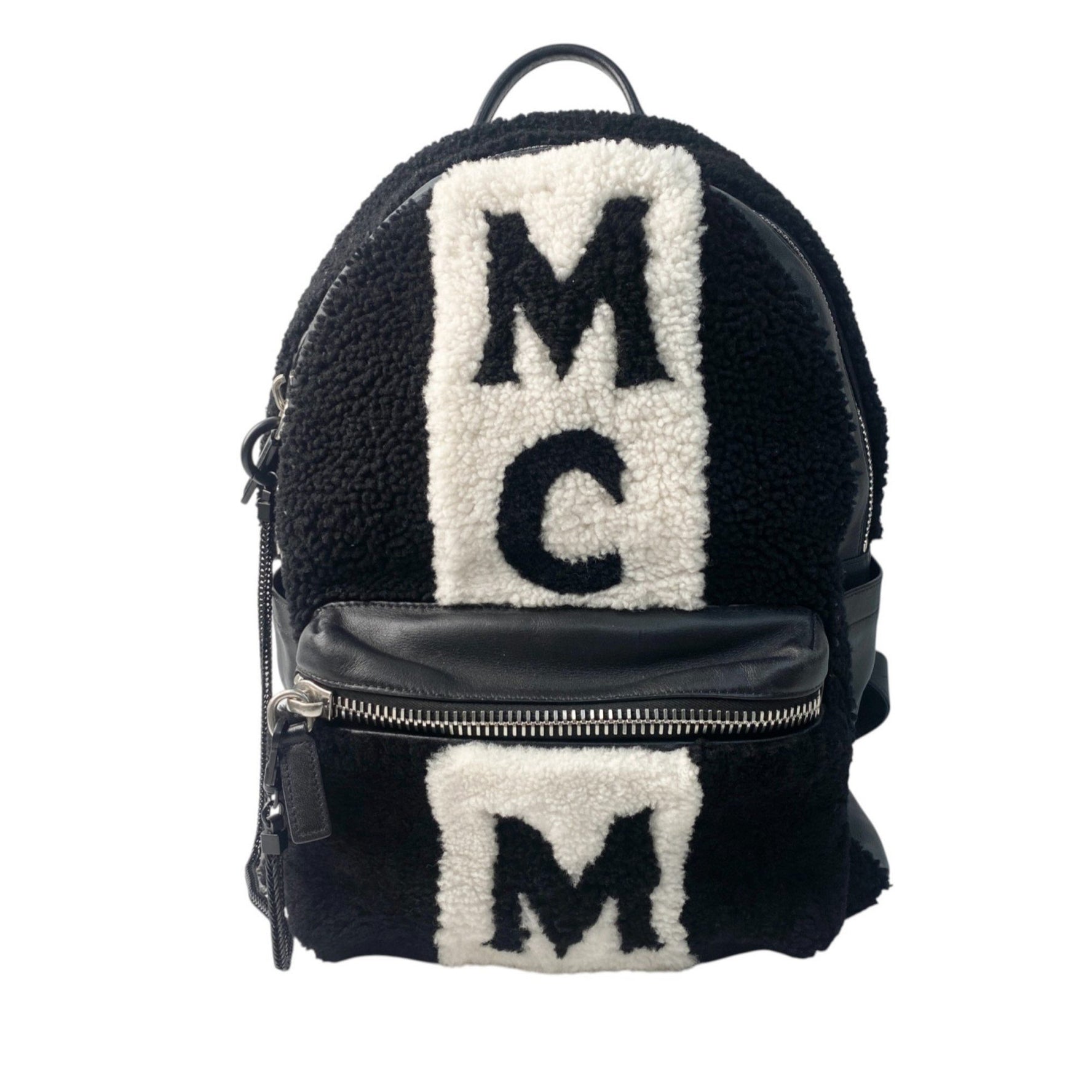 MCM Logo Backpack in Shearling Leather