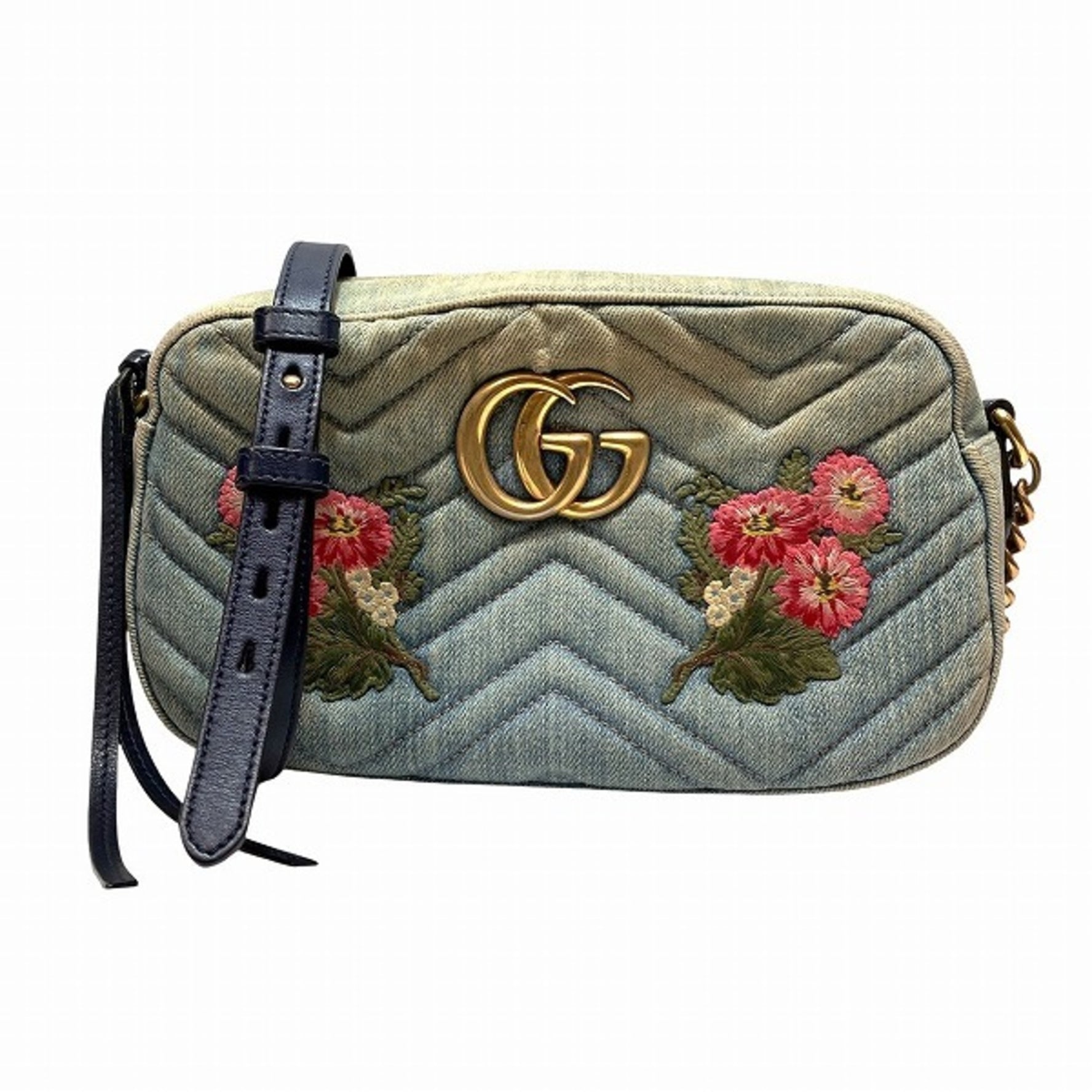 Gucci GG Marmont Denim Embroidered Shoulder Bag, Japan Exclusive