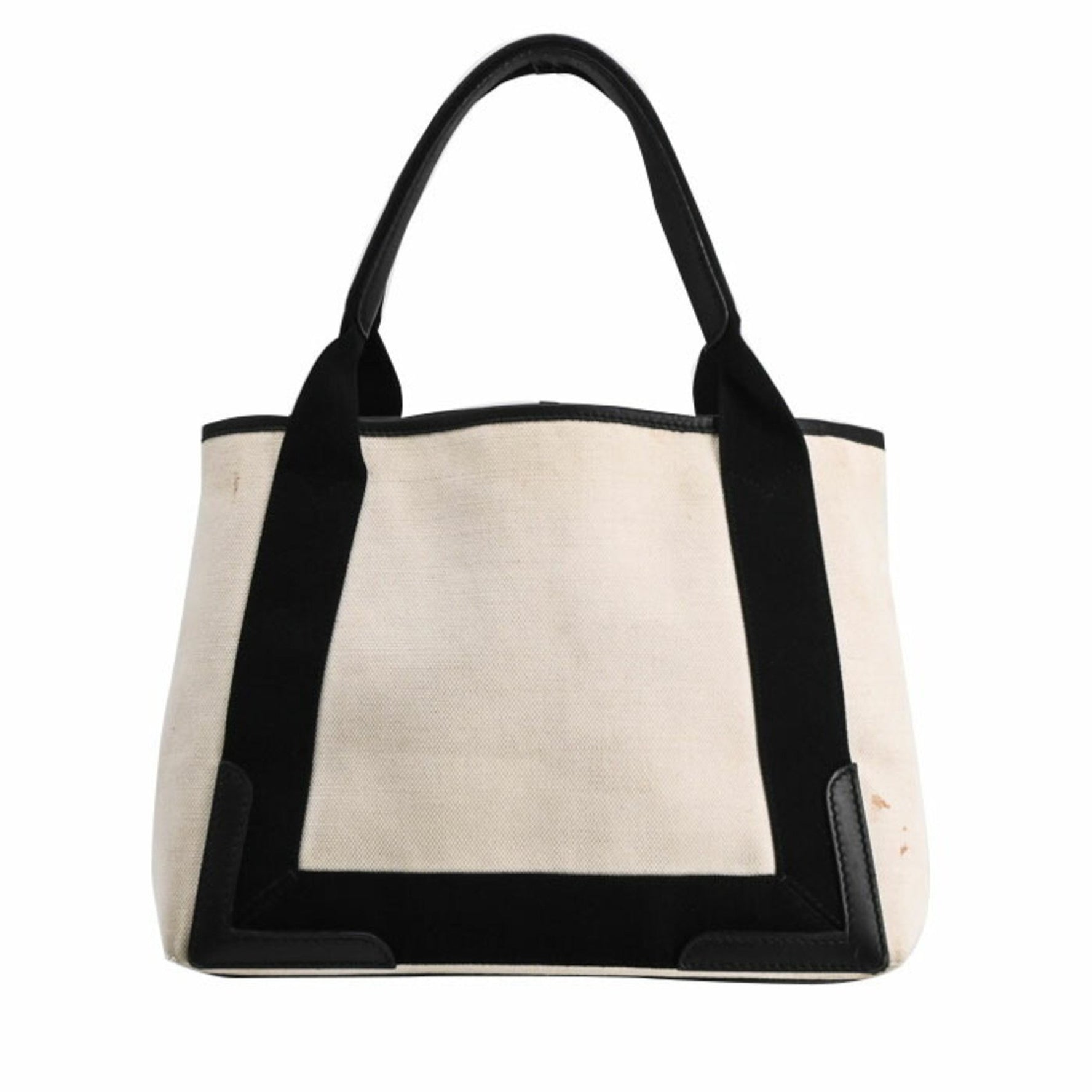 BALENCIAGA Navy Cabas S Tote Bag in Leather and Canvas, White Ivory