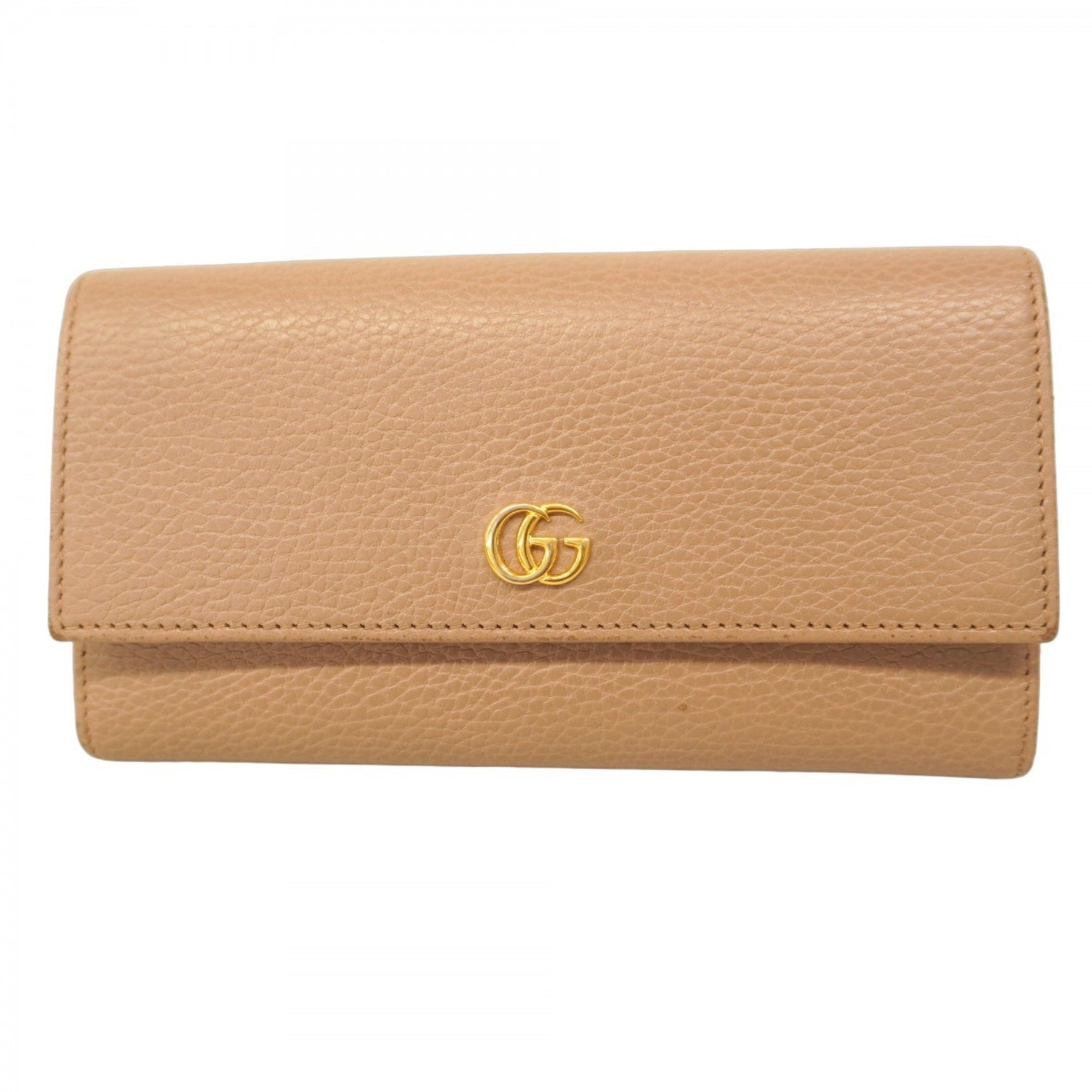 Gucci GG Marmont Long Wallet Leather Beige Women's
