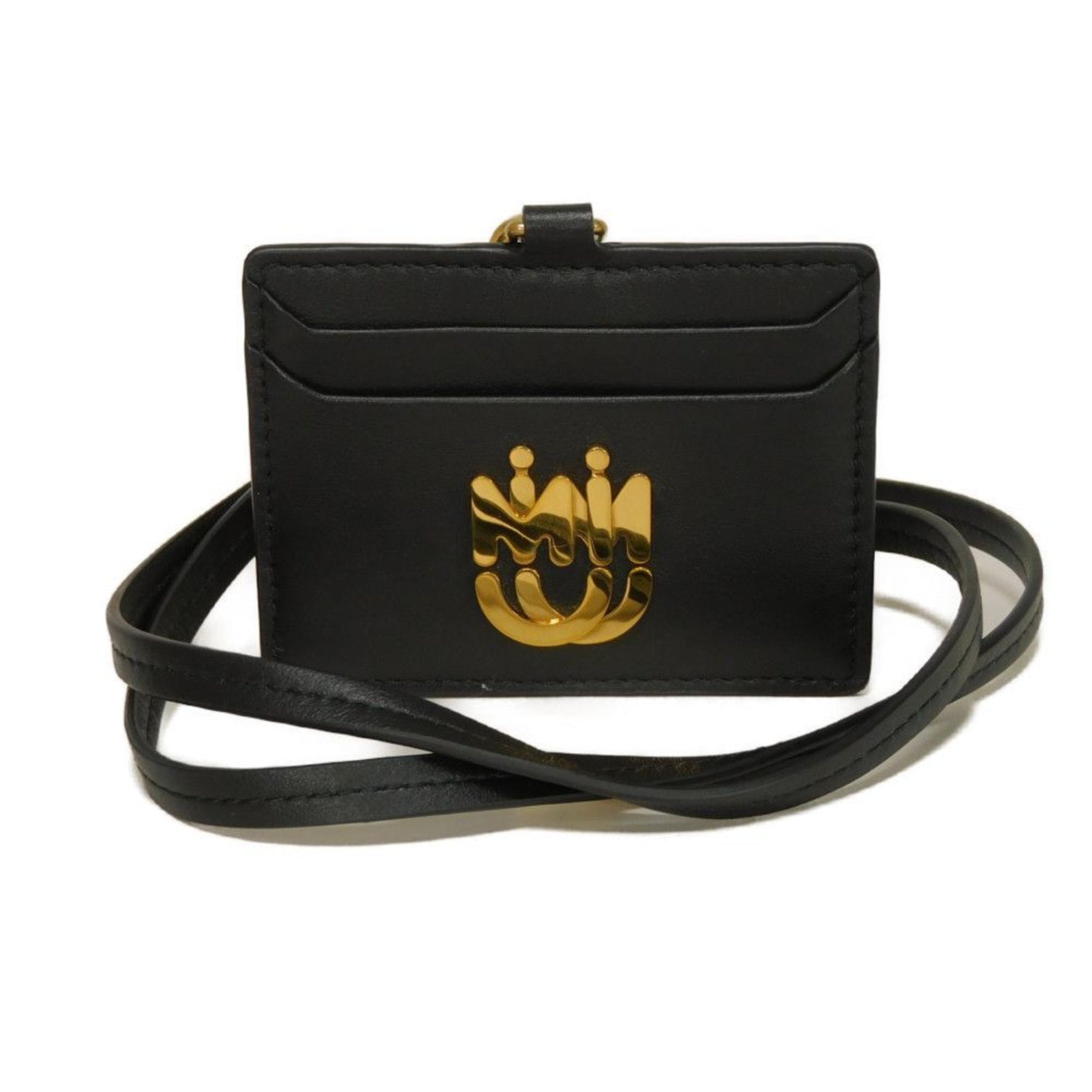 Miu Miu Miu Card Case, Holder, Calfskin, Pass Neck Strap, RFID, Metal, Nero