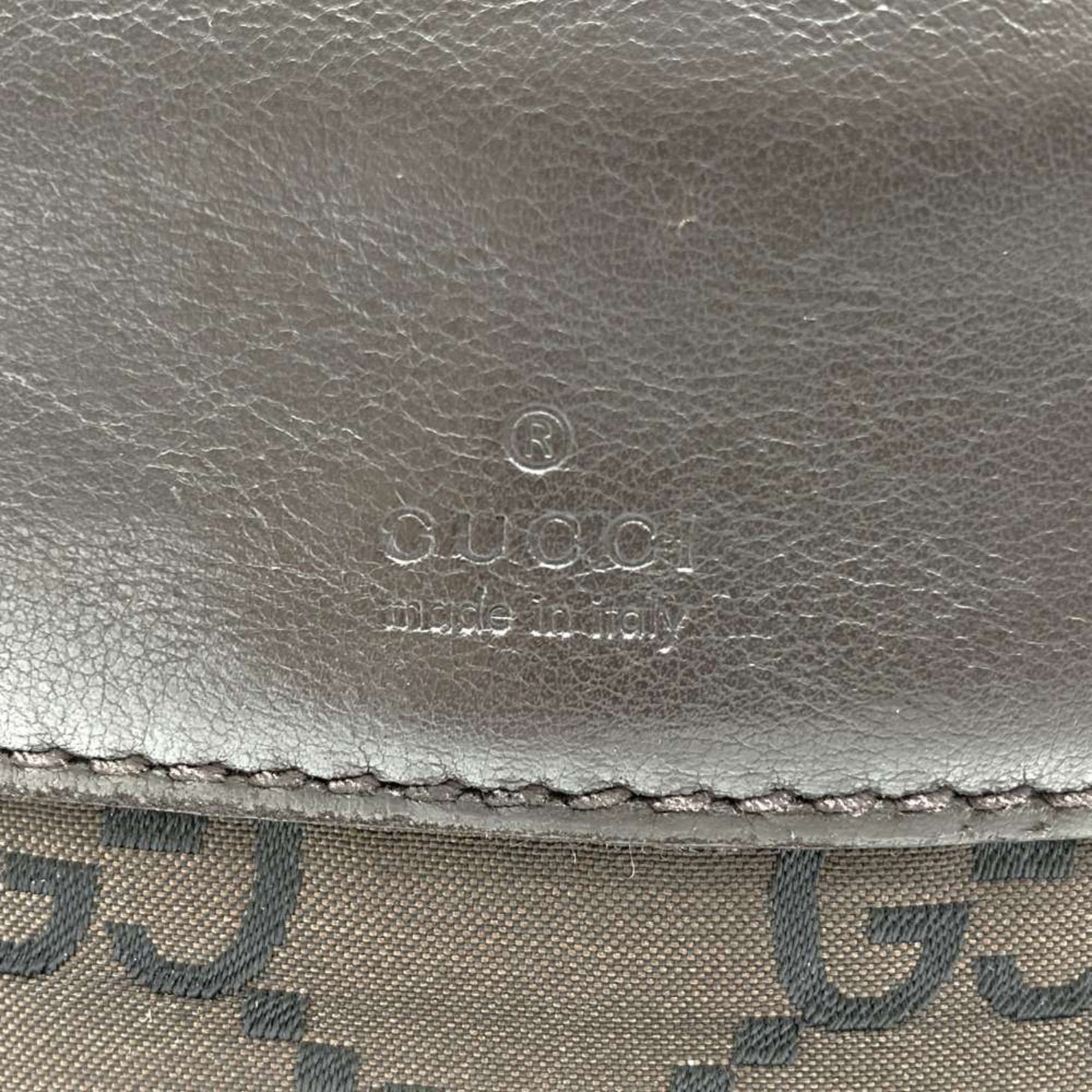 GUCCI Tote Bag GG Line Nylon Leather Brown Women's Men's