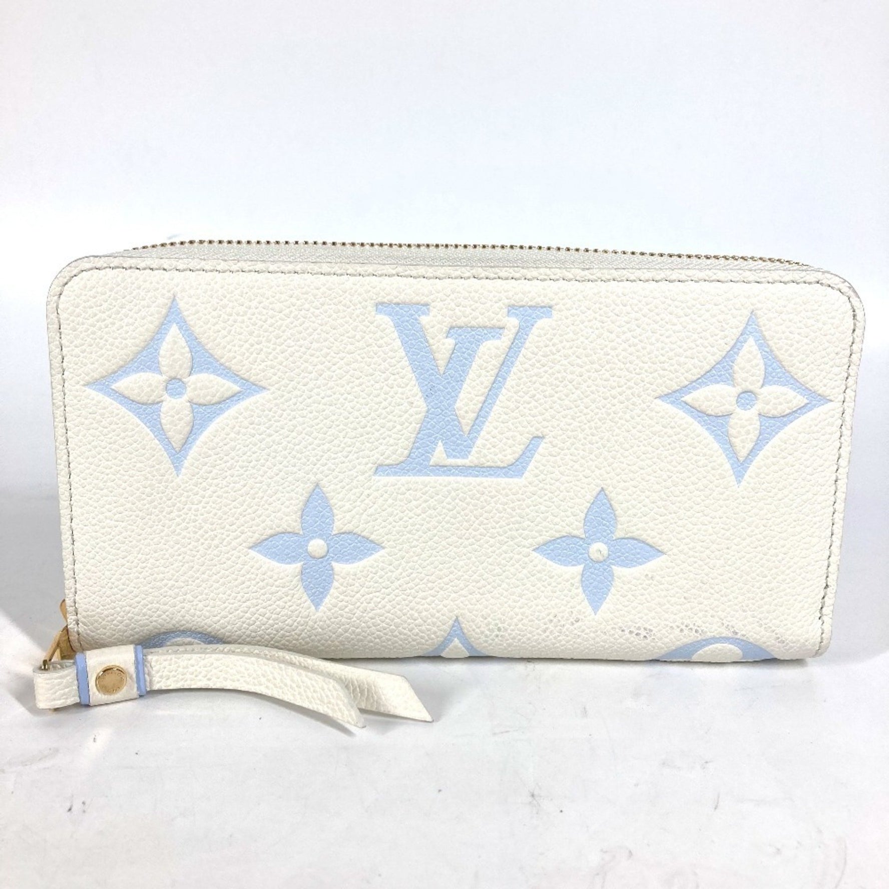 LOUIS VUITTON M83308 Monogram Empreinte Zippy Wallet, Round Zipper Long Leather, Women's, Latte White/Candy Blue