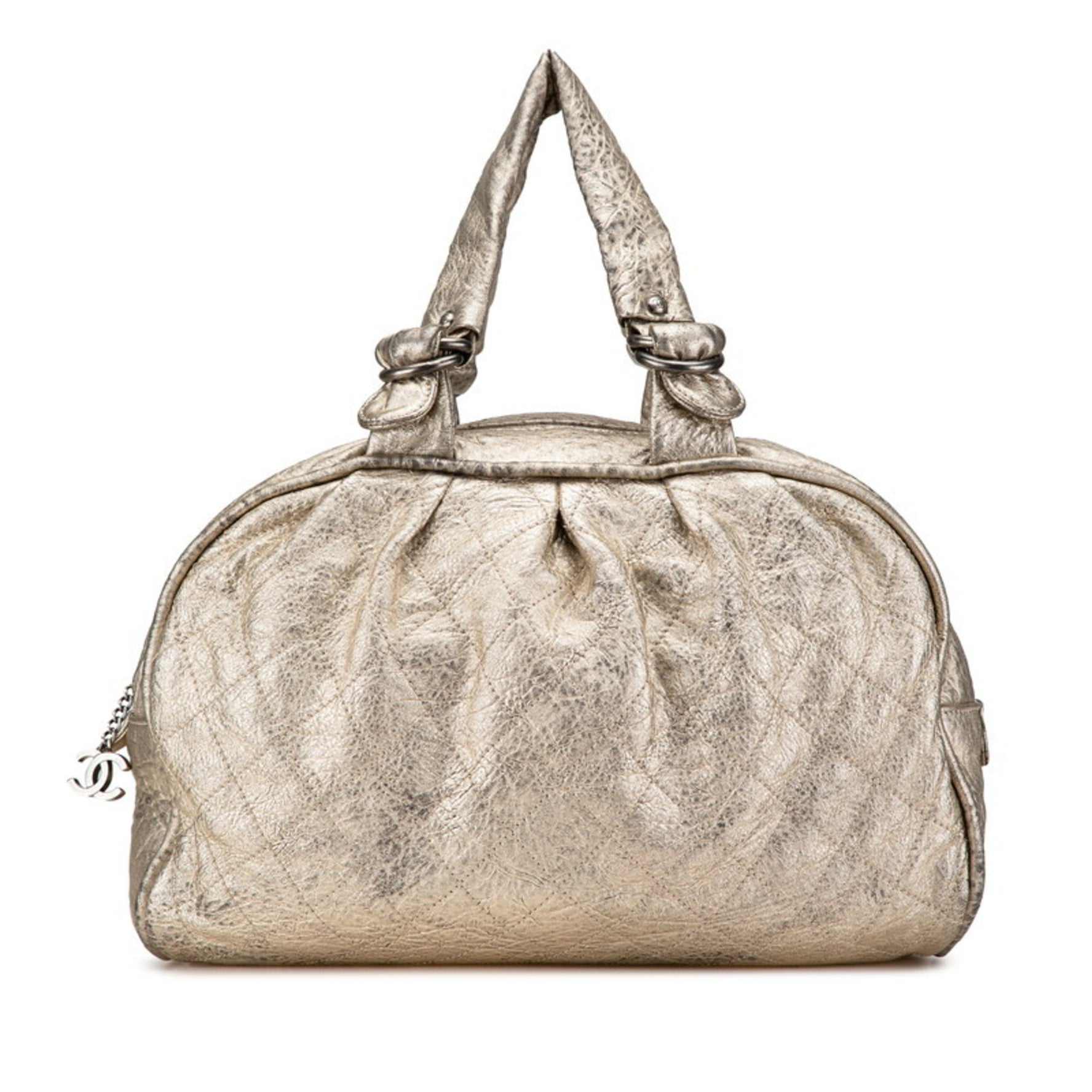 Chanel Matelasse Coco Mark Wild Stitch Mini Boston Bag Gold Leather