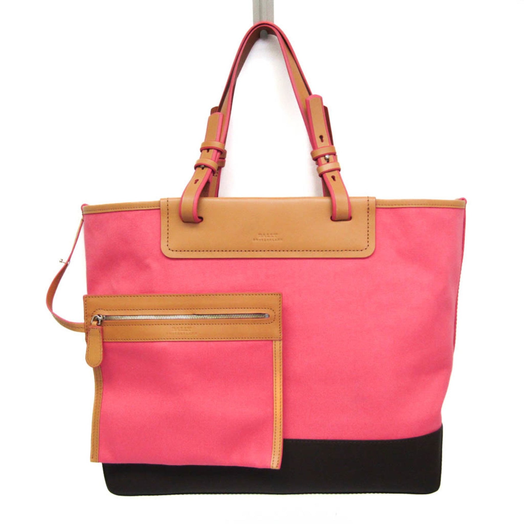 Bally BATINKA Women's Leather,Canvas Tote Bag Beige,Coral Pink,Dark Brown