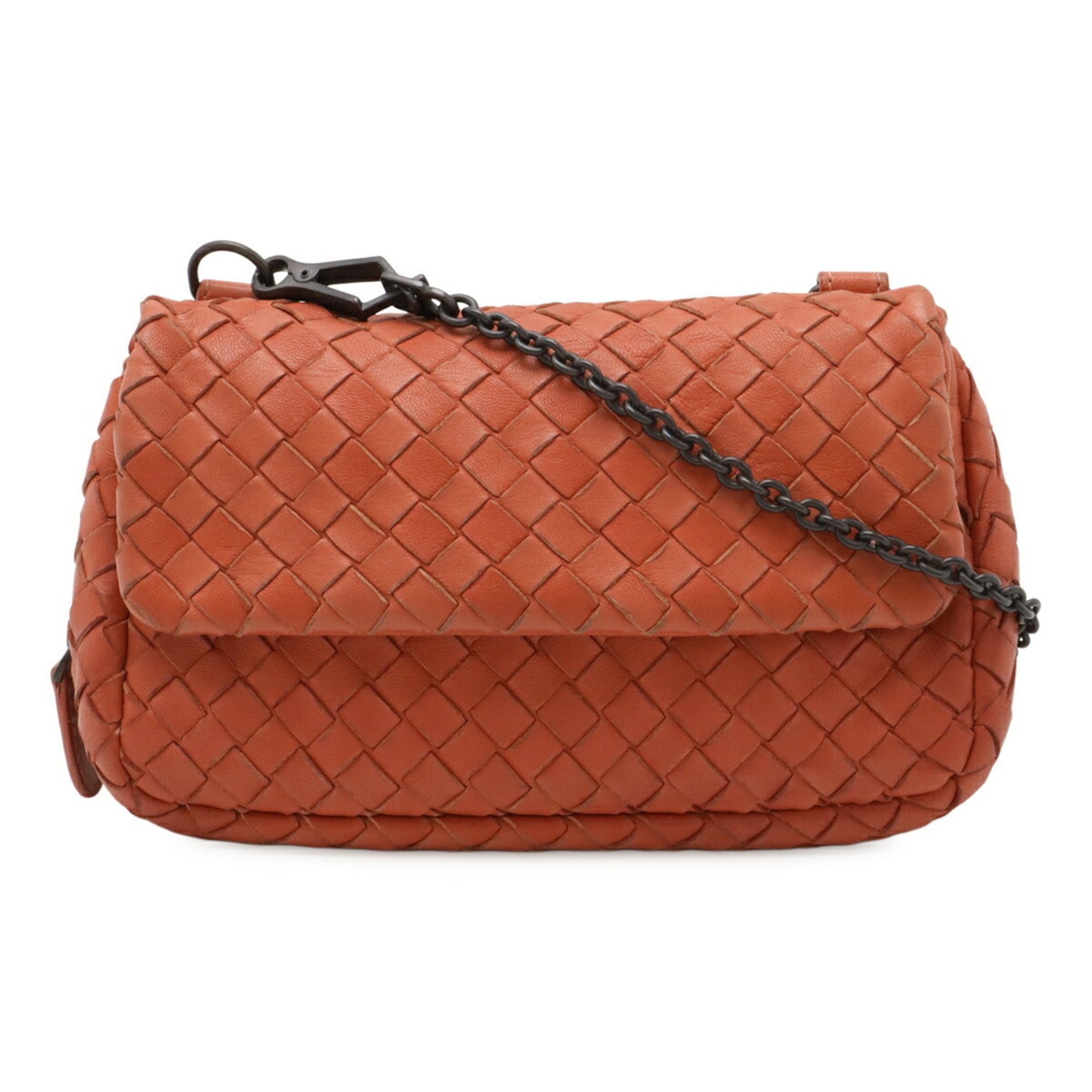 BOTTEGA VENETA Intrecciato Chain Shoulder Bag, Pochette, Clutch Pouch, Leather, Terracotta