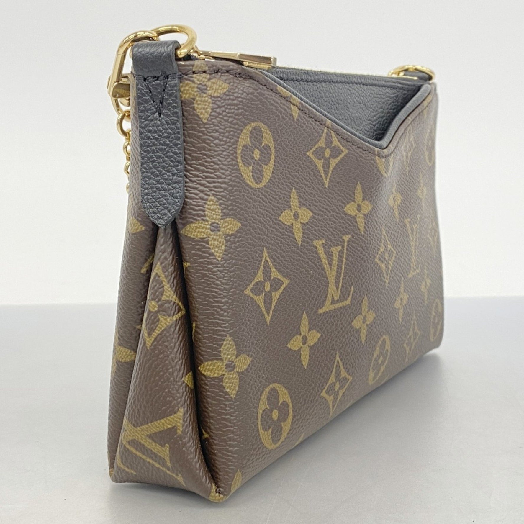 Louis Vuitton Monogram Pallas Scratch Handbag M44058 Brown Blue Marine Women's