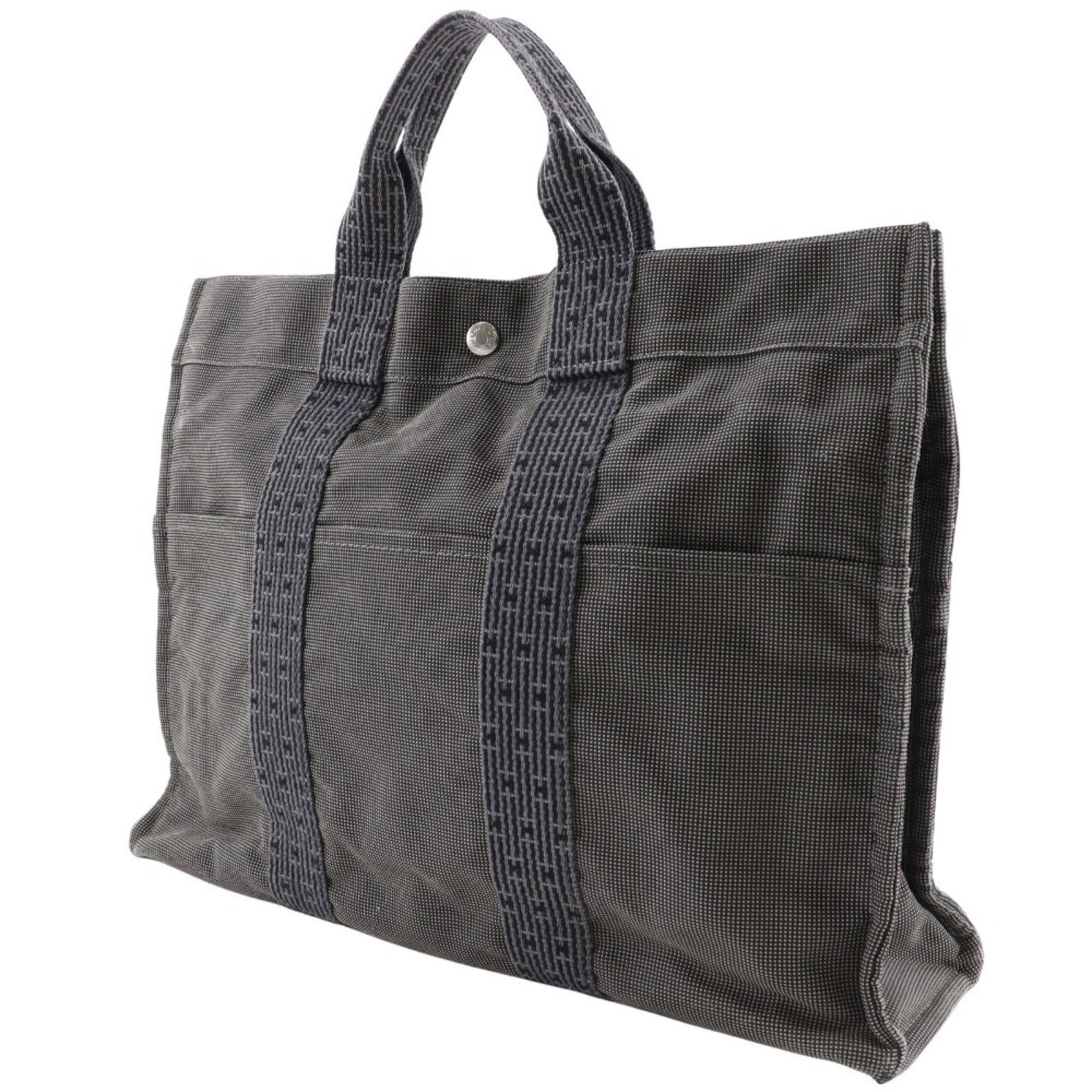 Hermes Airline Tote MM Handbag Nylon Canvas Grey Snap Button Herline ToteMM