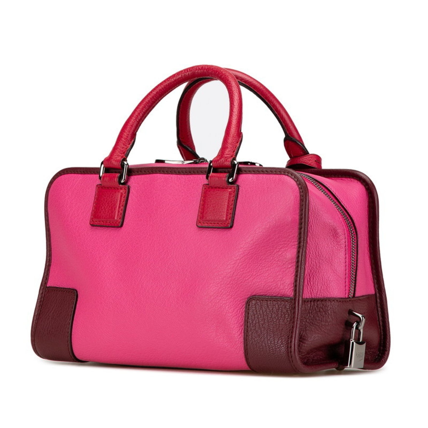 LOEWE Anagram Logo Amazona 28 Handbag in Pink and Wine Red Leather