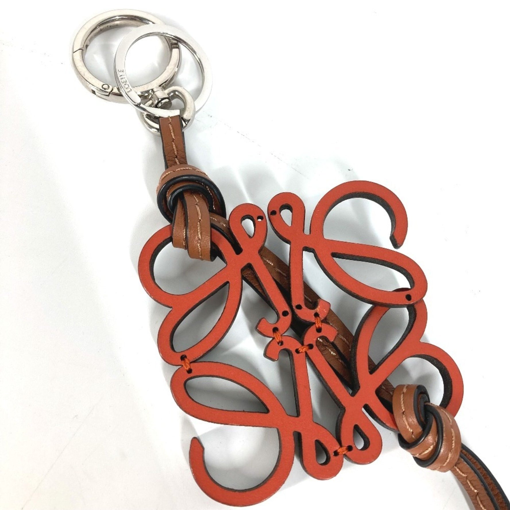 LOEWE Anagram Bag Charm Keychain Leather Orange