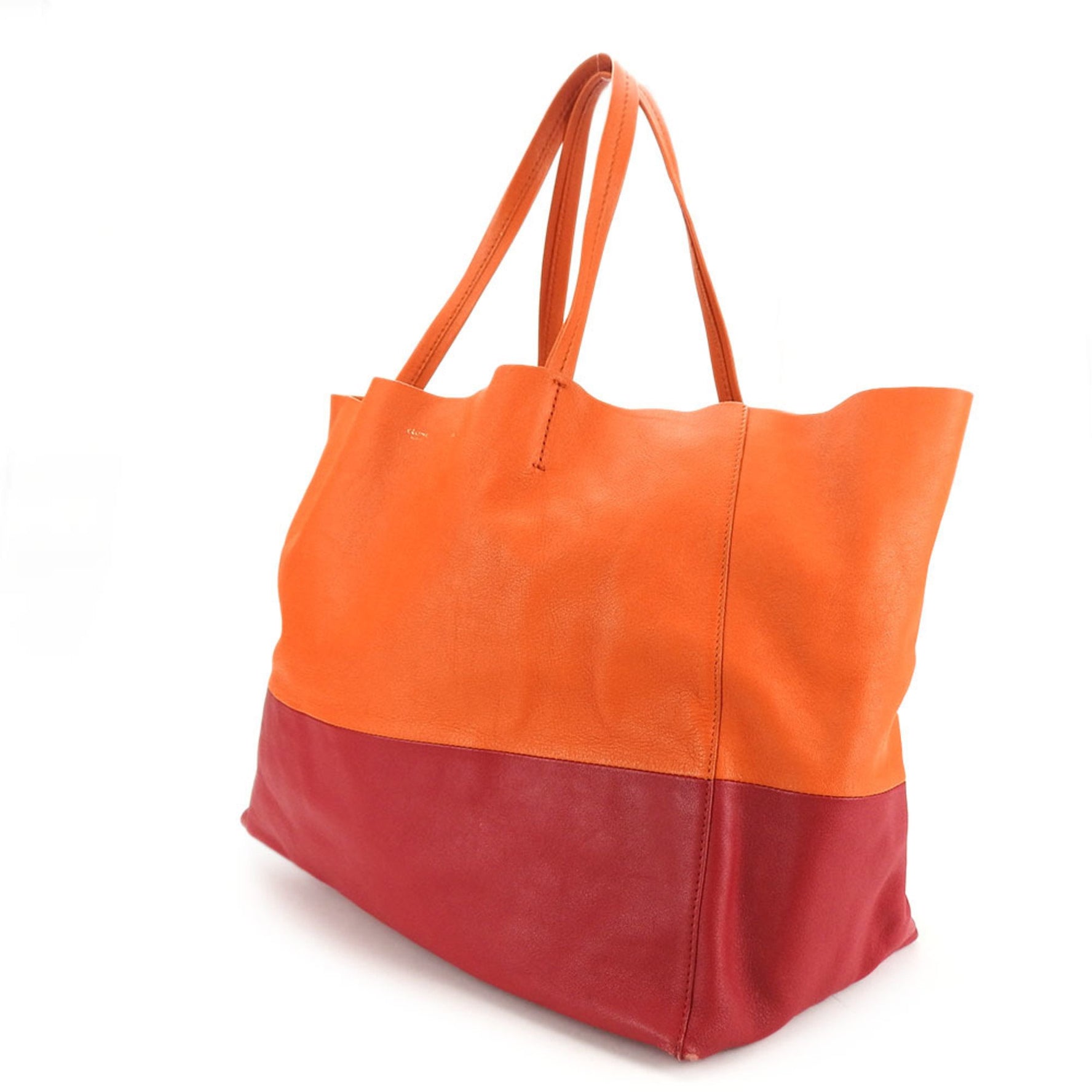 Celine Tote Bag Horizontal Cabas 169263EBT Leather Orange Red Bicolor Women's CELINE