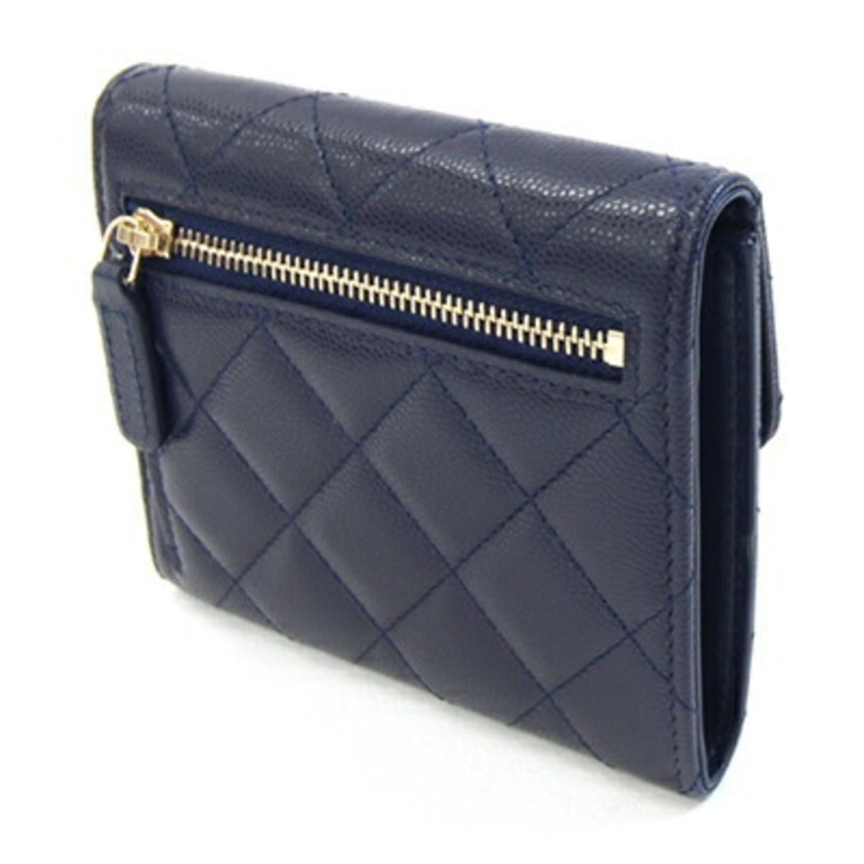 Chanel Tri-fold Wallet Matelasse Dark Purple Caviar Skin Coco Mark Quilted