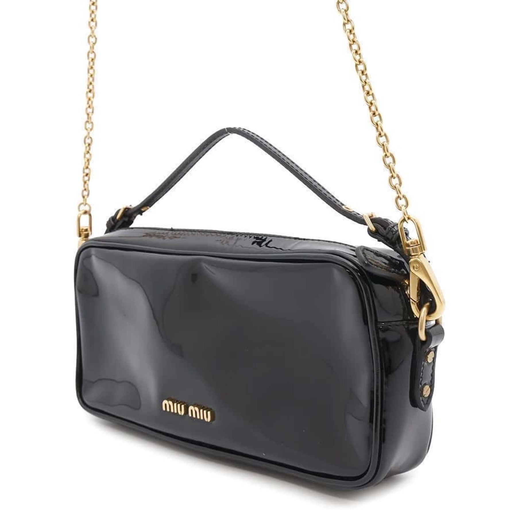 Miu Miu Miu handbag metal plate patent MIUMIU chain shoulder