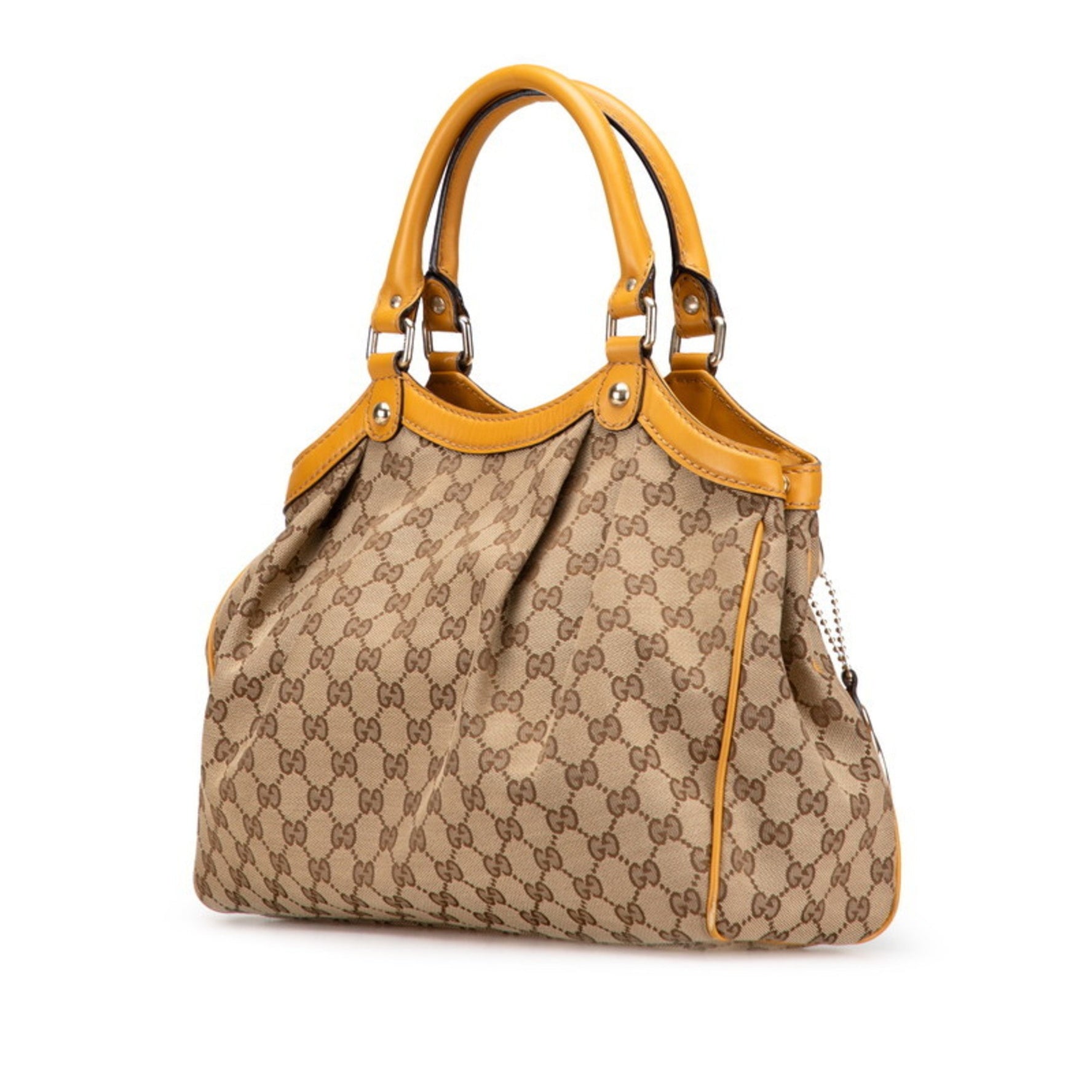 Gucci GG Canvas Sukey Handbag Beige Yellow Leather