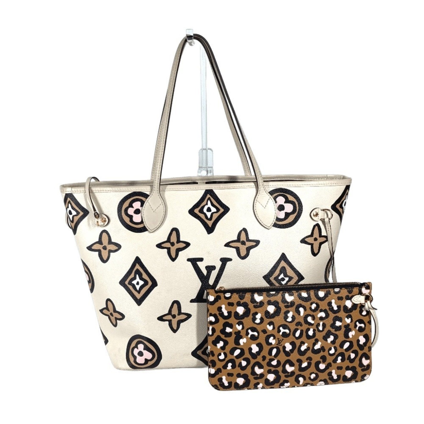 Louis Vuitton Wild at Heart Capsule Collection Neverfull MM Shoulder Tote Bag with Pouch Leather Creme Beige