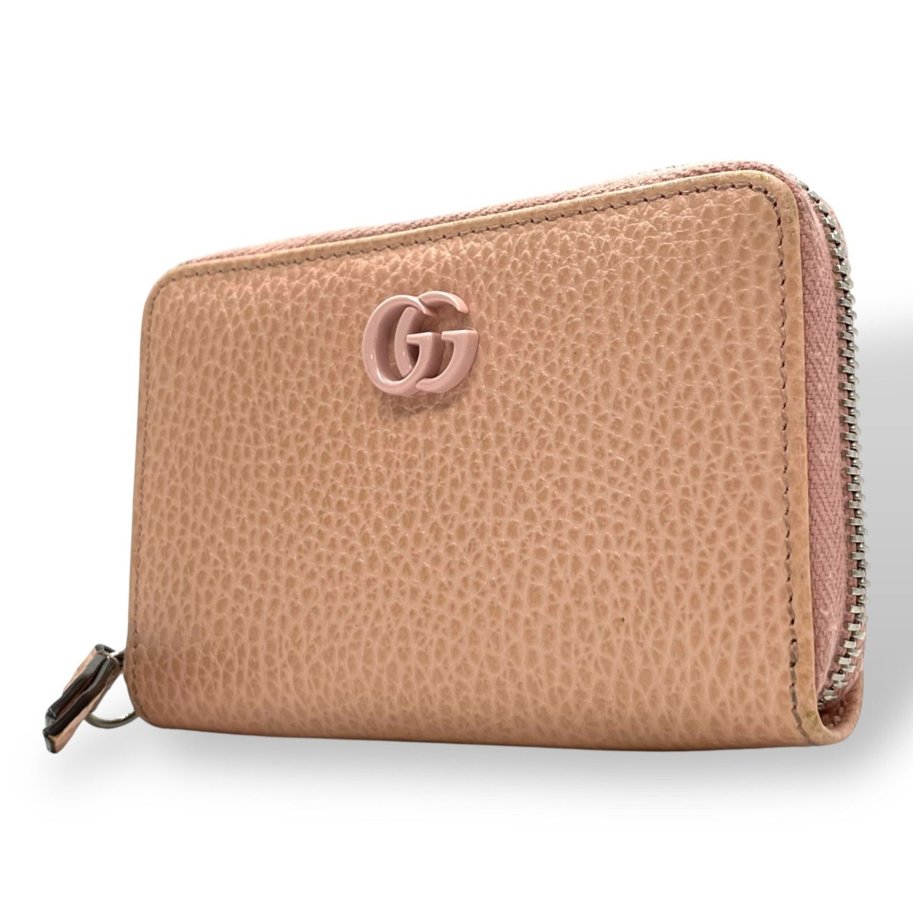 GUCCI Business Card Case Leather Pink Beige Double G Marmont Wallet/Coin Compact Wallet Coin Purse M2