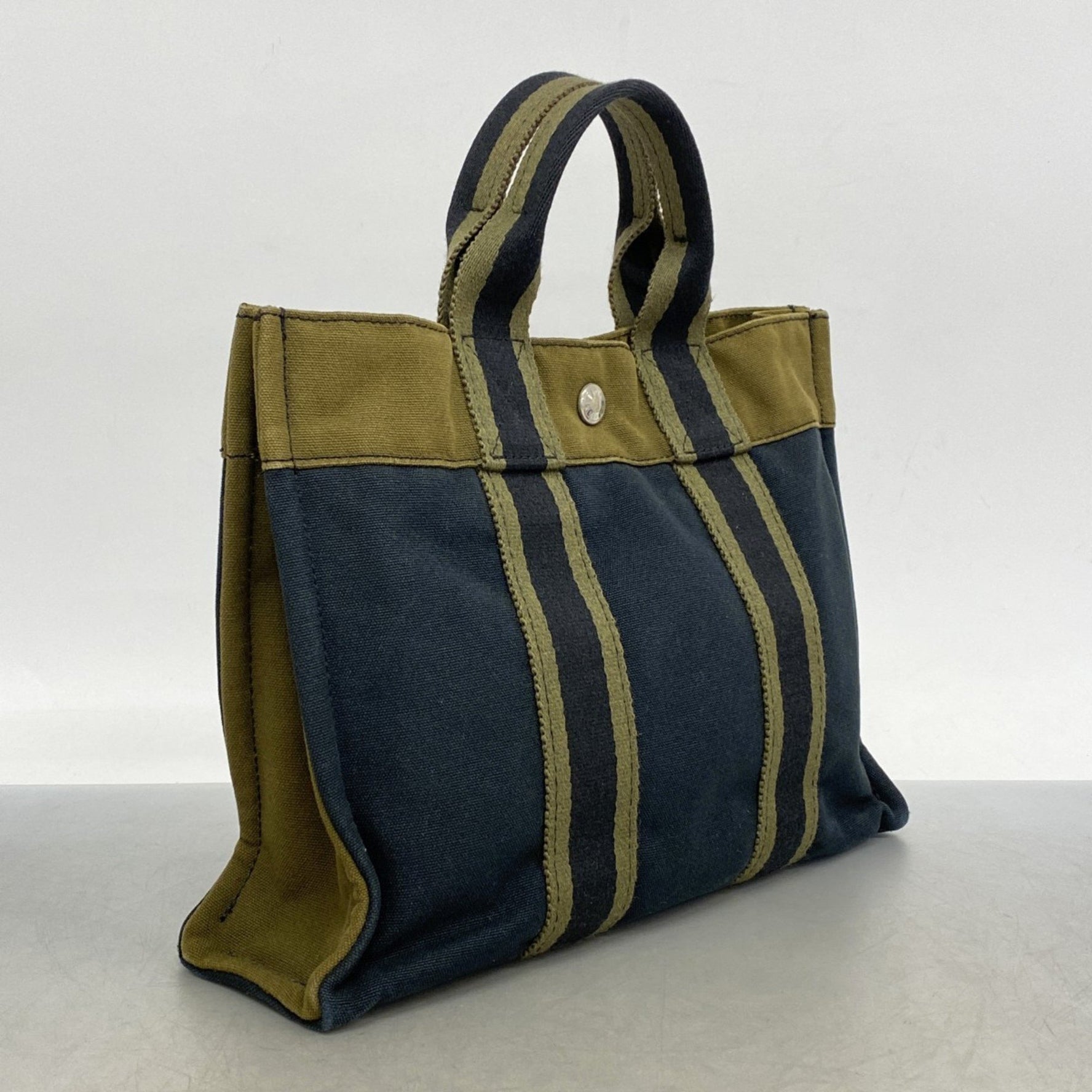 Hermes Hermès Fouleaux PM Tote Bag, Canvas, Navy Green