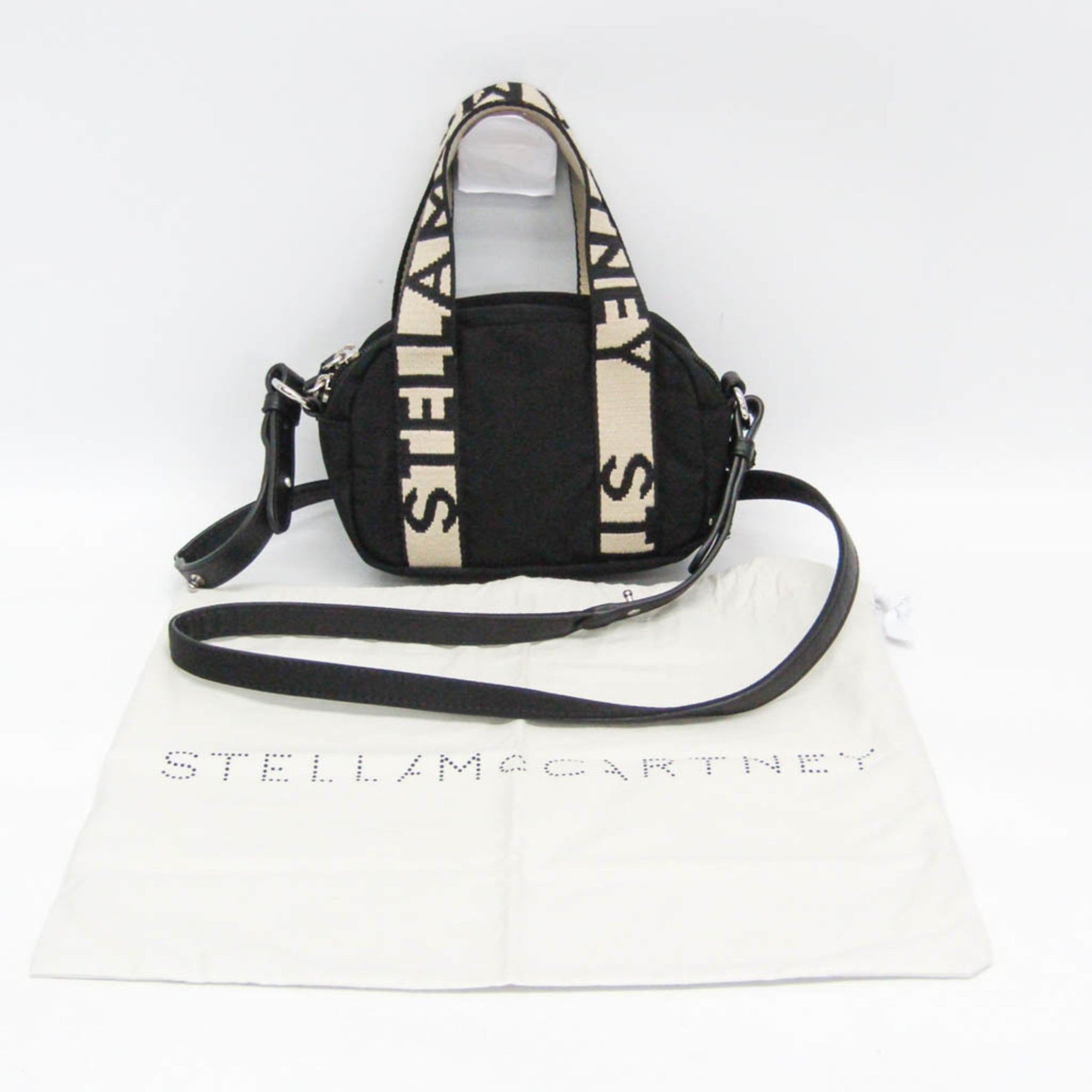 Stella McCartney Logo Small W8729 Women's Polyester,Nylon Handbag,Shoulder Bag Beige,Black