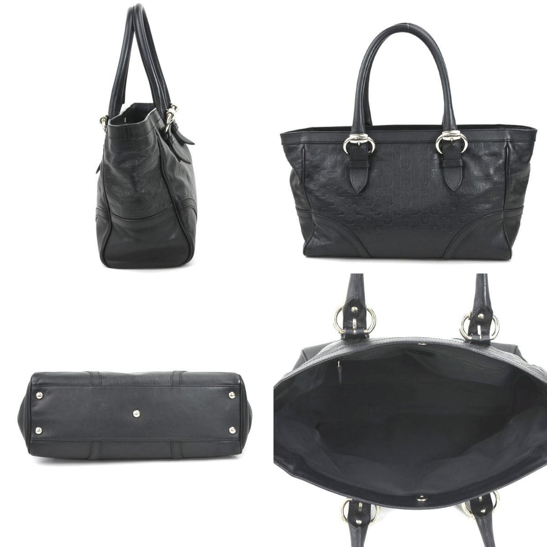 GUCCI handbag embossed leather silver ladies