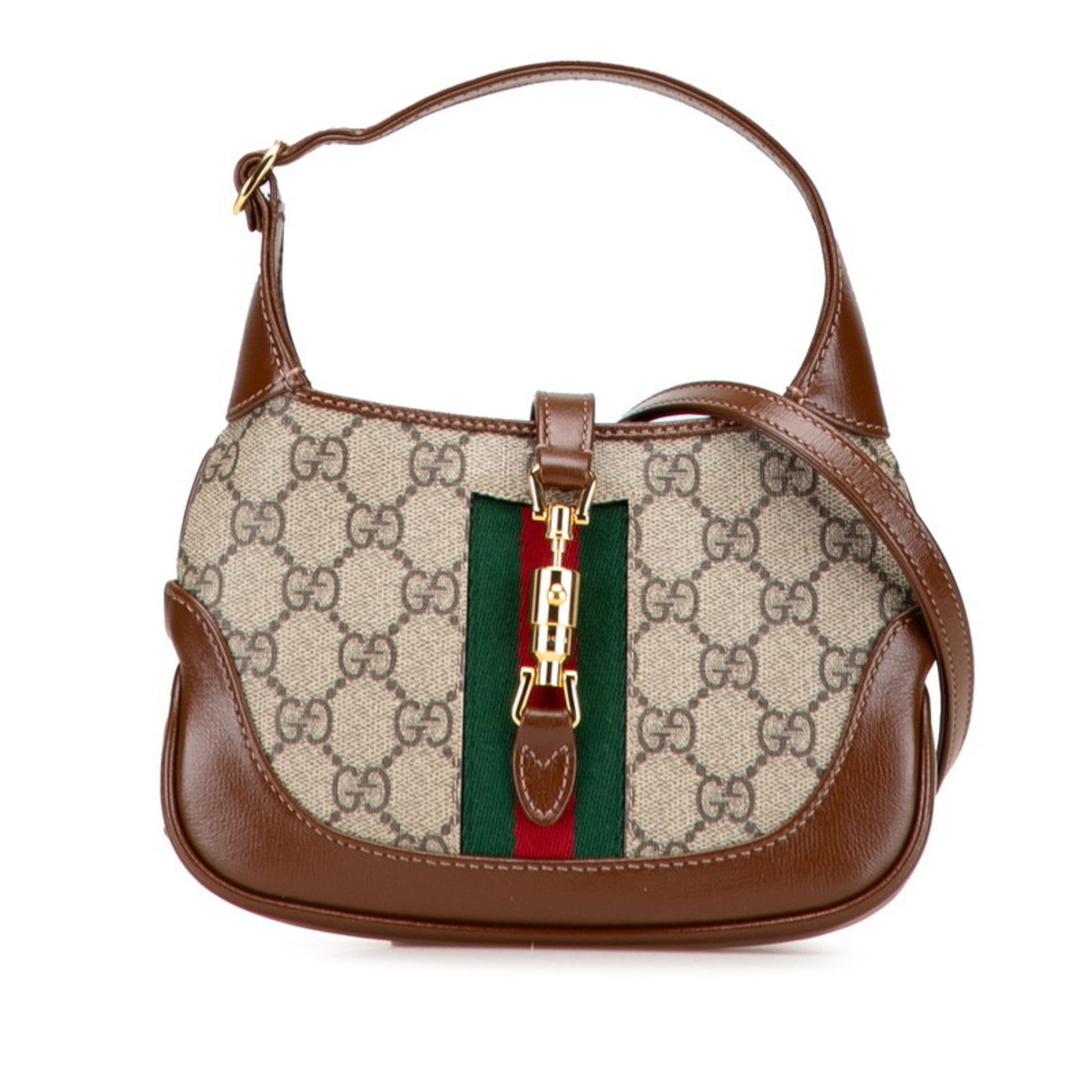 Gucci GG Supreme Jackie 1961 Shoulder Bag Beige Brown Leather