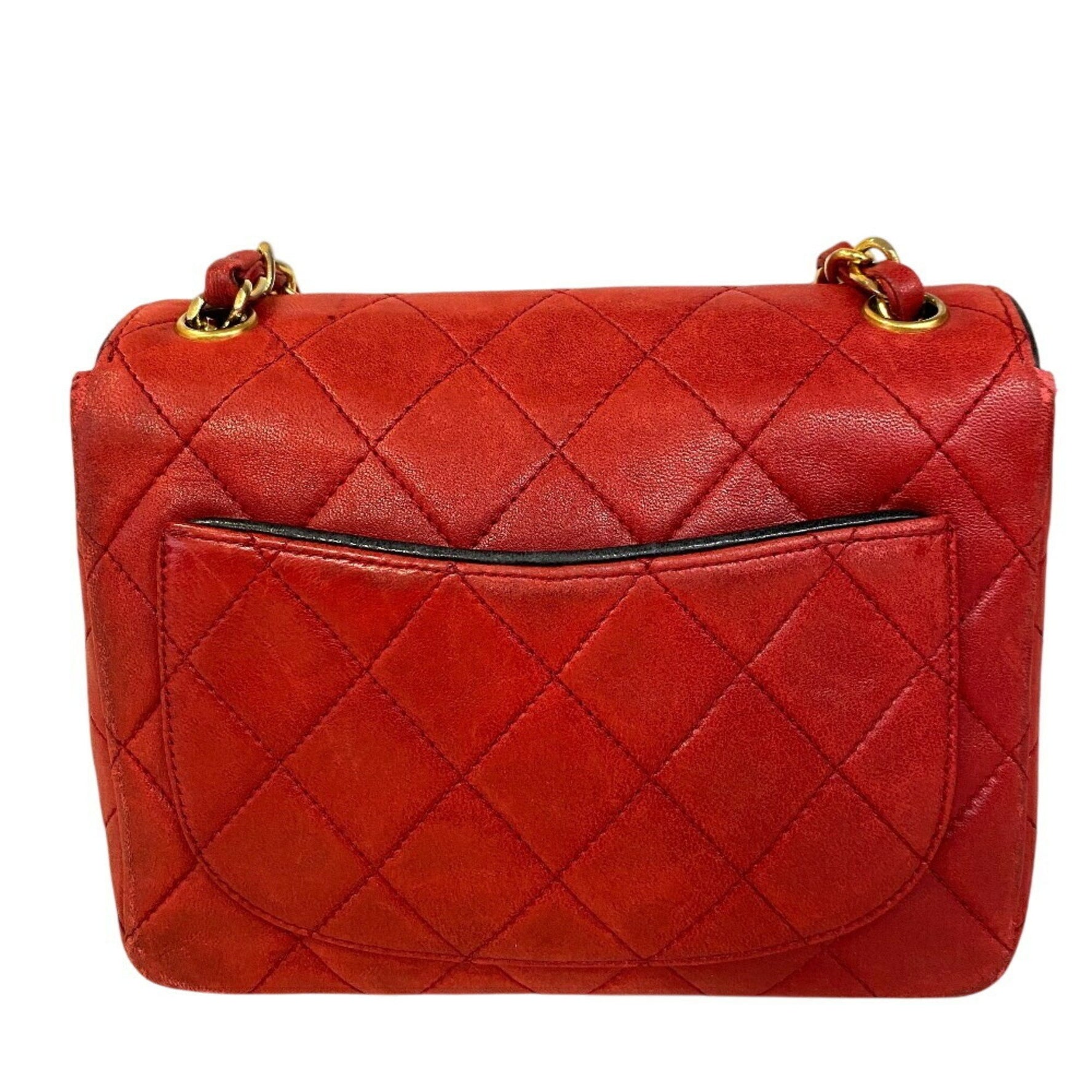 CHANEL Mini Matelasse Chain Shoulder Bag Lambskin Red
