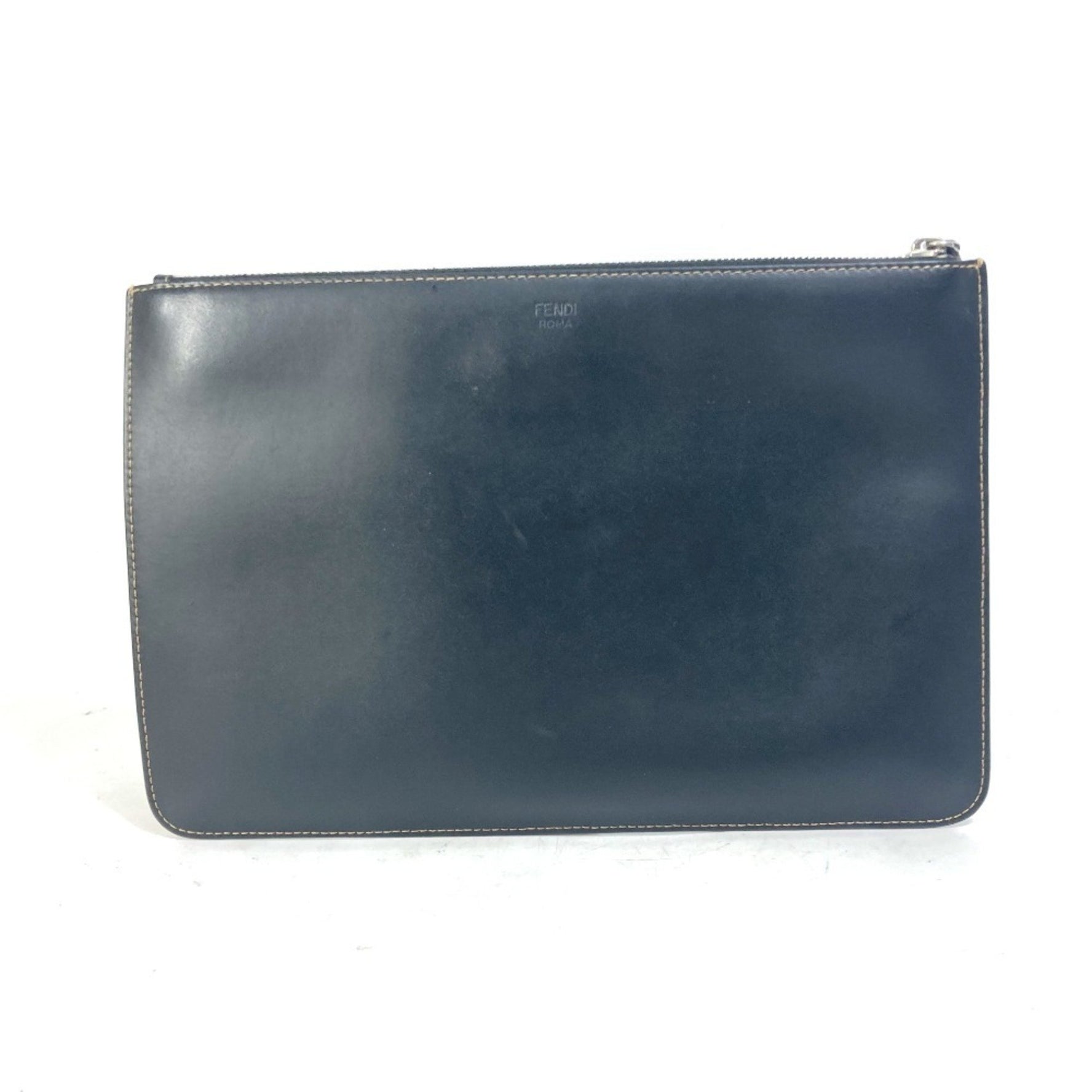 FENDI Zucca Logo Pouch Clutch Bag in Black Leather
