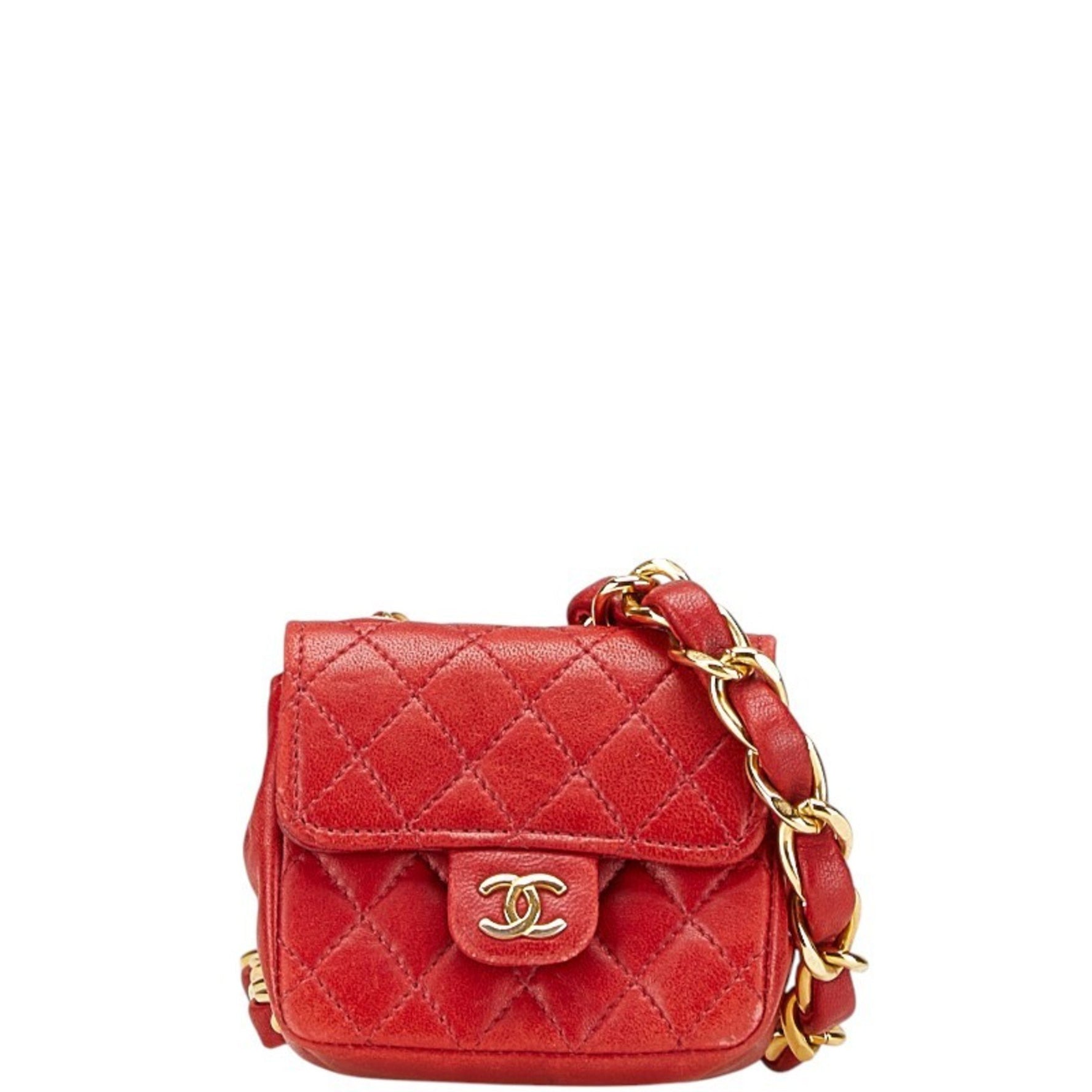 CHANEL Coco Mark Mini Matelasse Chain Shoulder Bag Red Lambskin