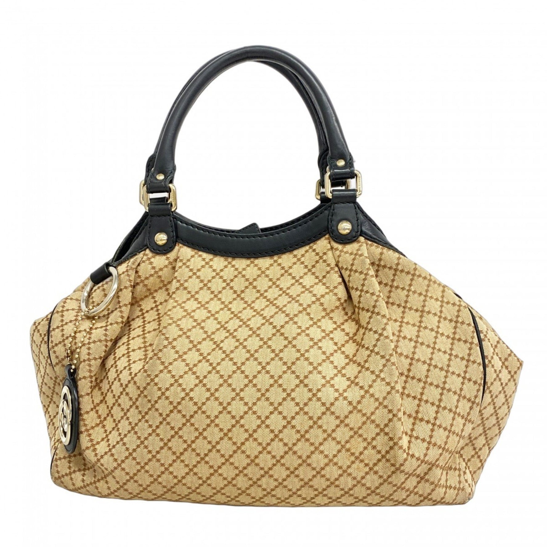 Gucci Diamante Handbag Canvas Brown Black Women's