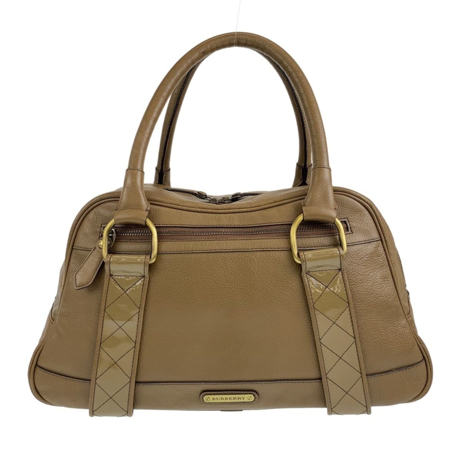 BURBERRY Medium check pattern Khaki Brown Gold hardware Leather Handbag Shoulder bag Women's