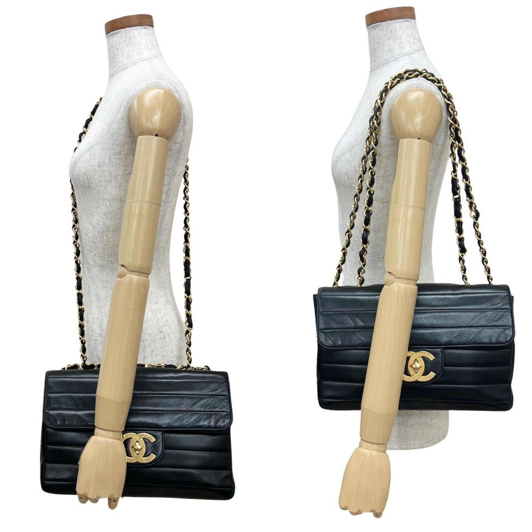 CHANEL Coco Mark Border Stitch Lambskin Chain Shoulder Bag Pochette