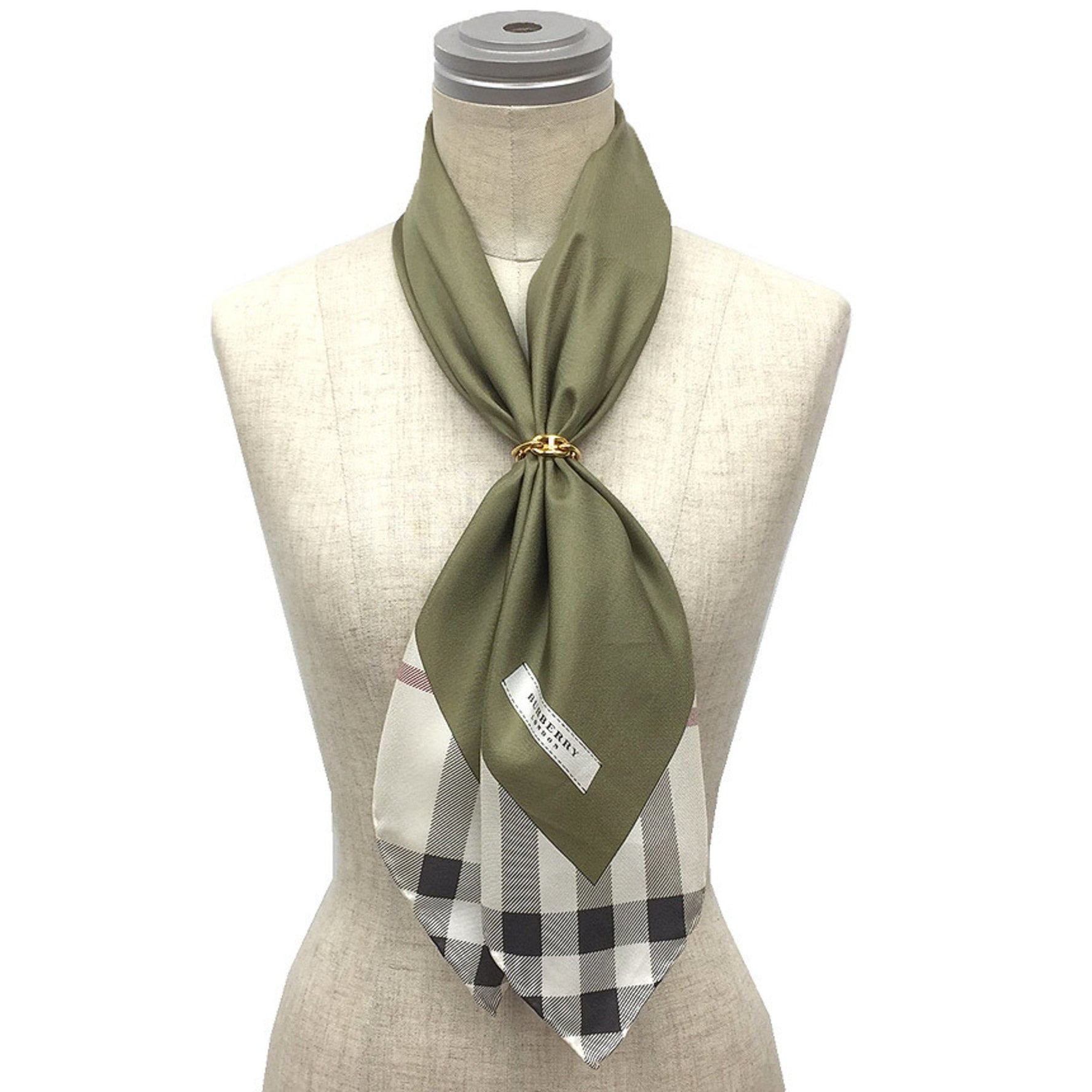 BURBERRY Check Scarf/Muffler in Silk, Beige and Khaki.