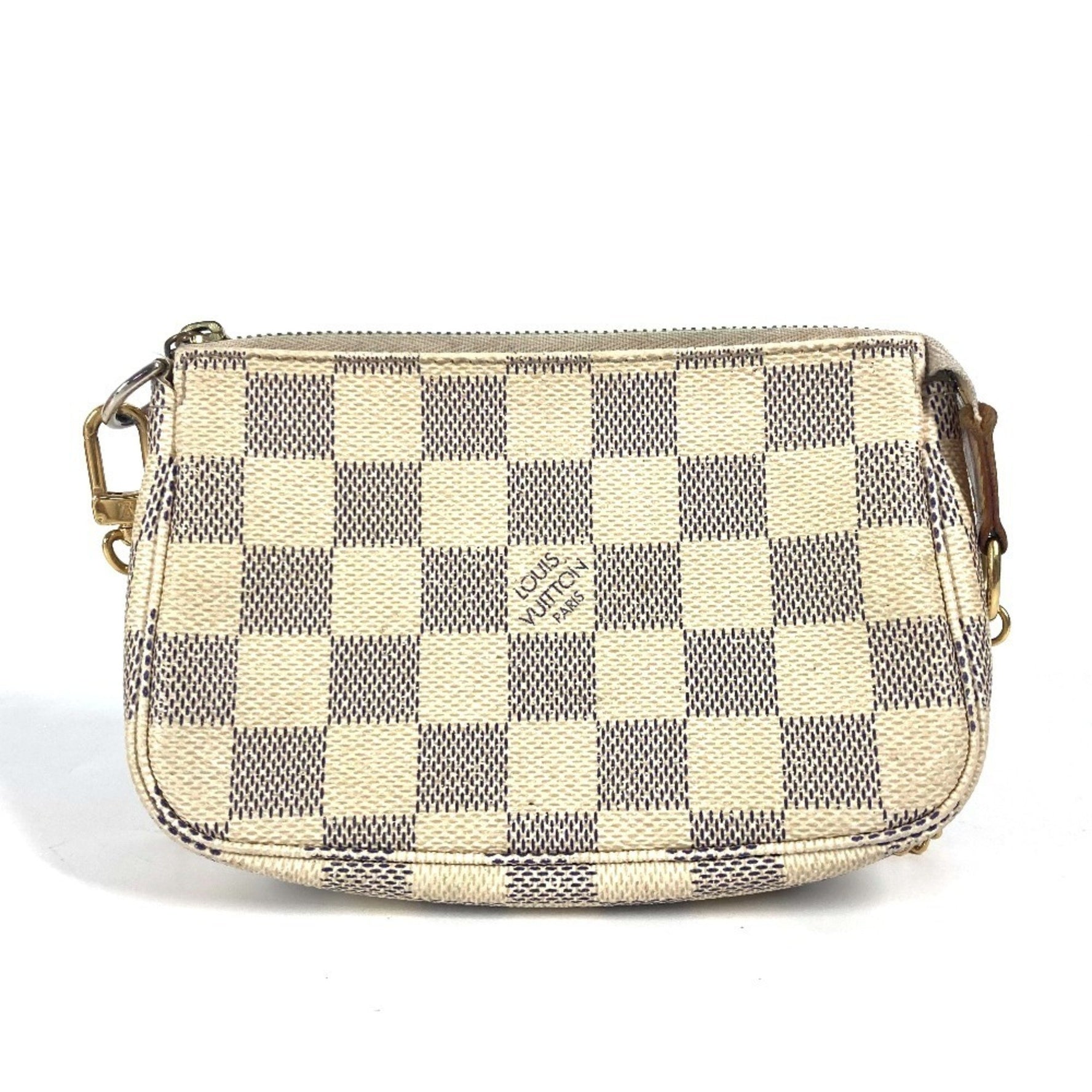Louis Vuitton Damier Azur Mini Pochette Accessoires Bag Pouch Chain Accessory Handbag Canvas