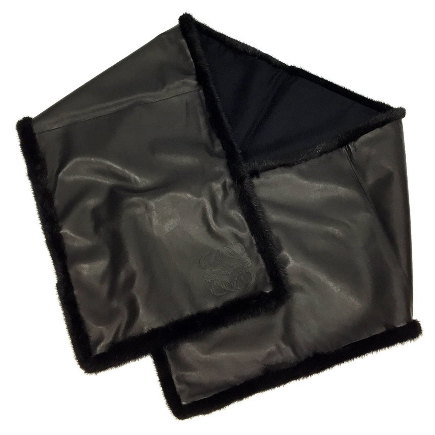 LOEWE Leather Muffler Stole Lambskin Cashmere Mink