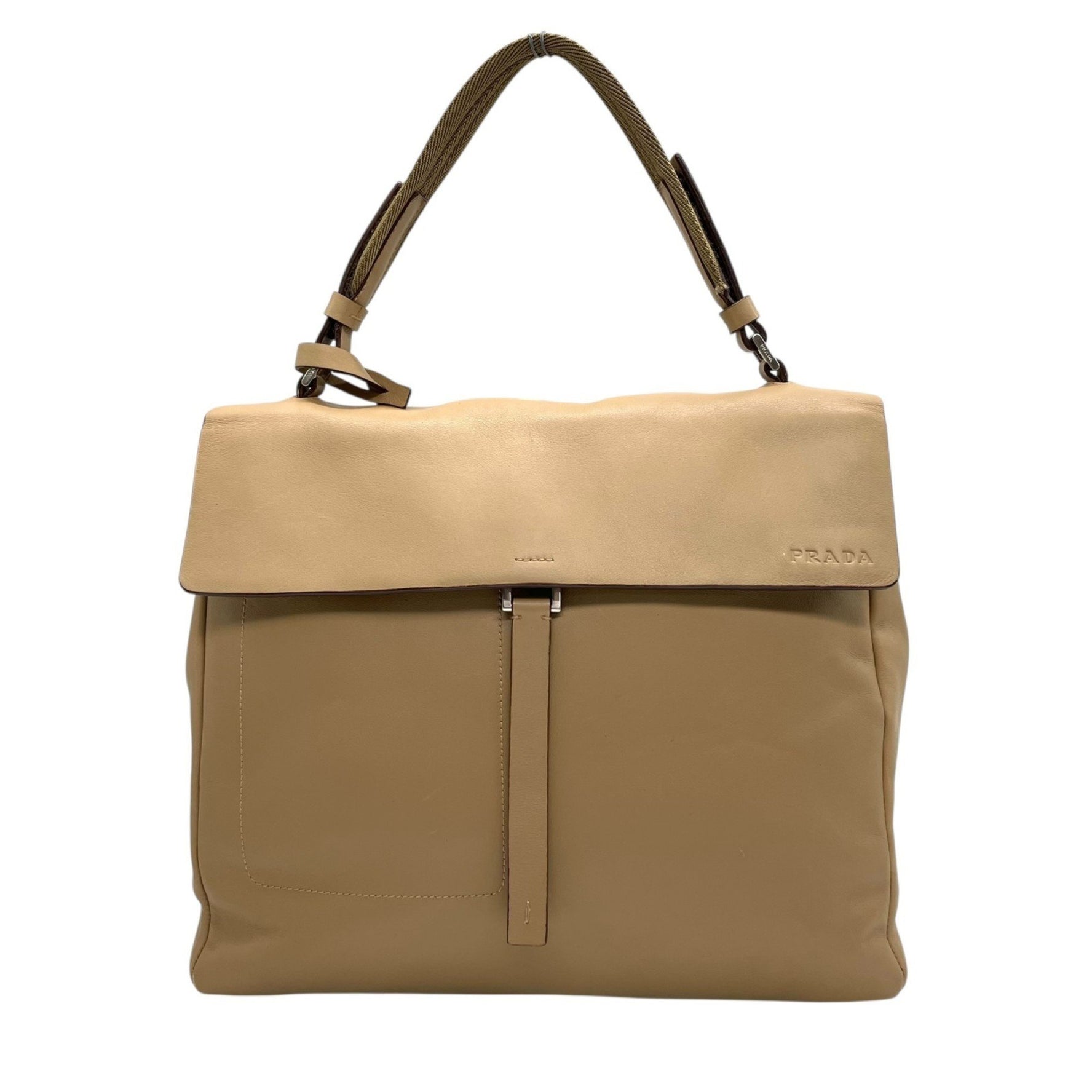 PRADA Prada handbag with pouch, B10397, beige leather silver hardware and embossed logo, women's, includes guarantee card, B4 00s archive