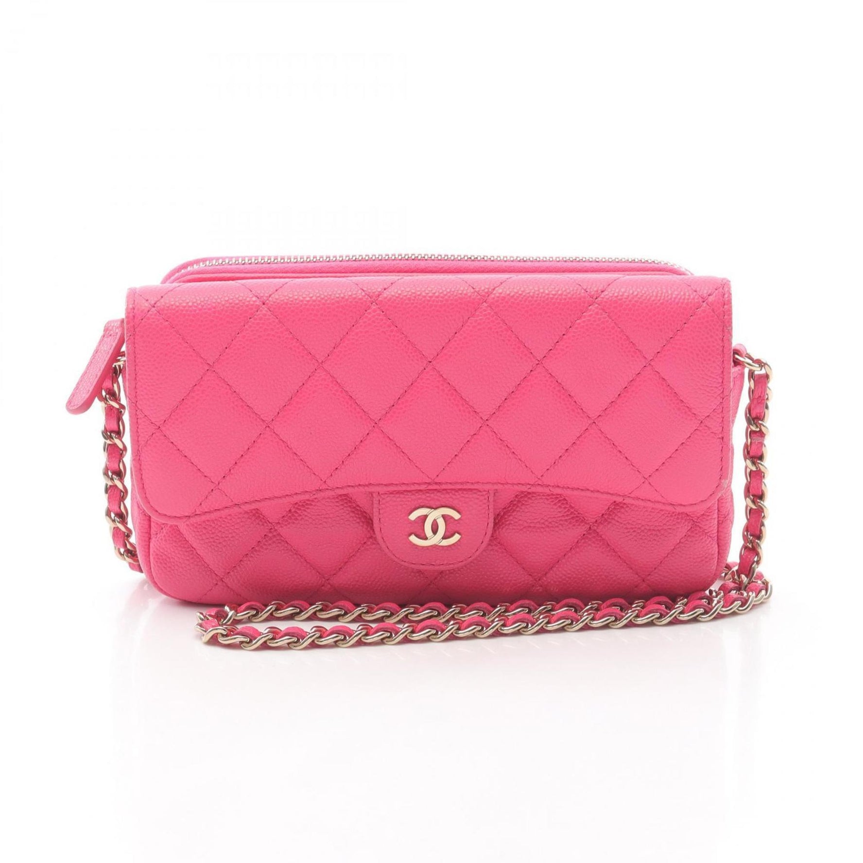 CHANEL Matelasse Chain Phone Case Wallet Shoulder Bag in Calfskin Leather