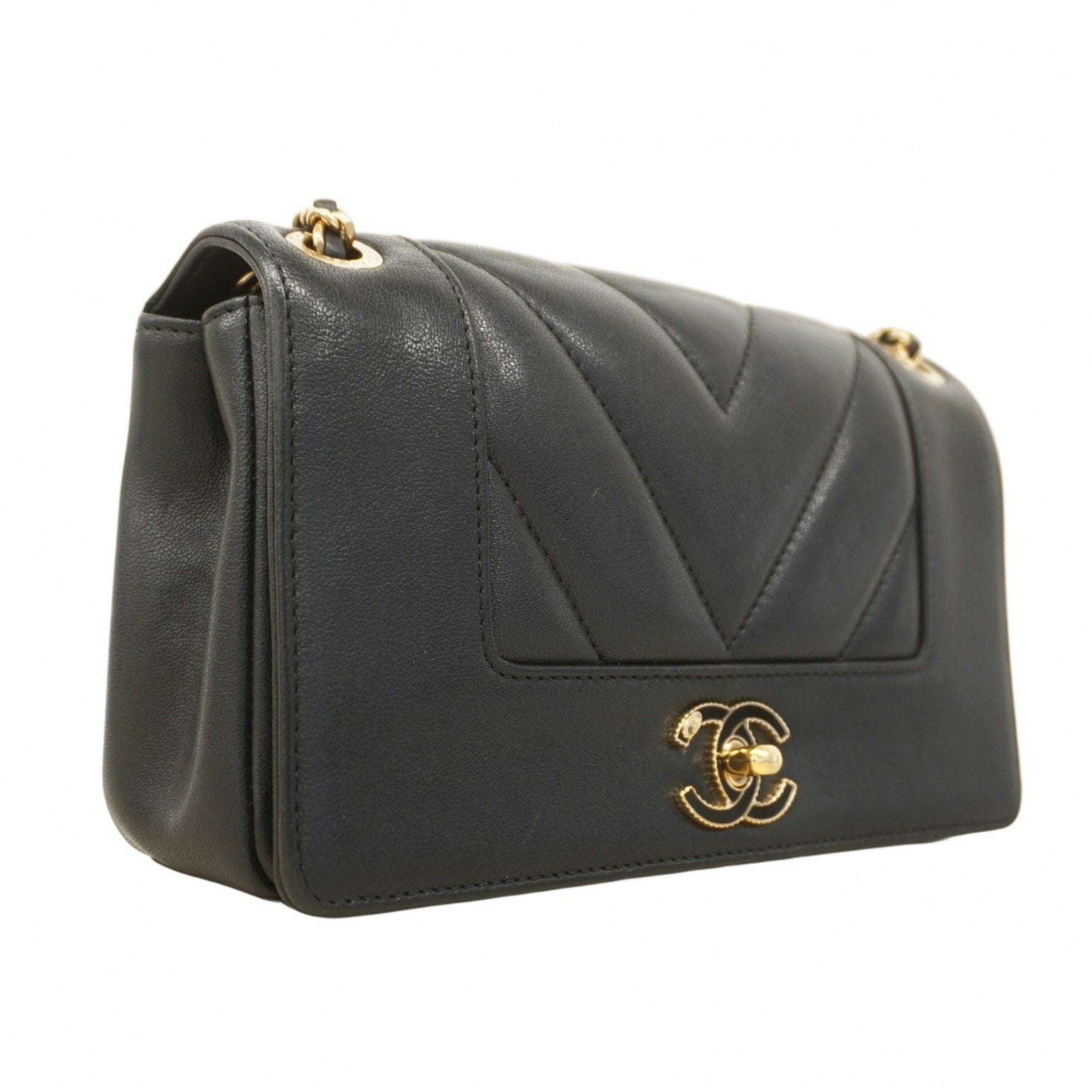 Chanel Shoulder Bag, V-Stitch, Double Chain, Lambskin, Champagne