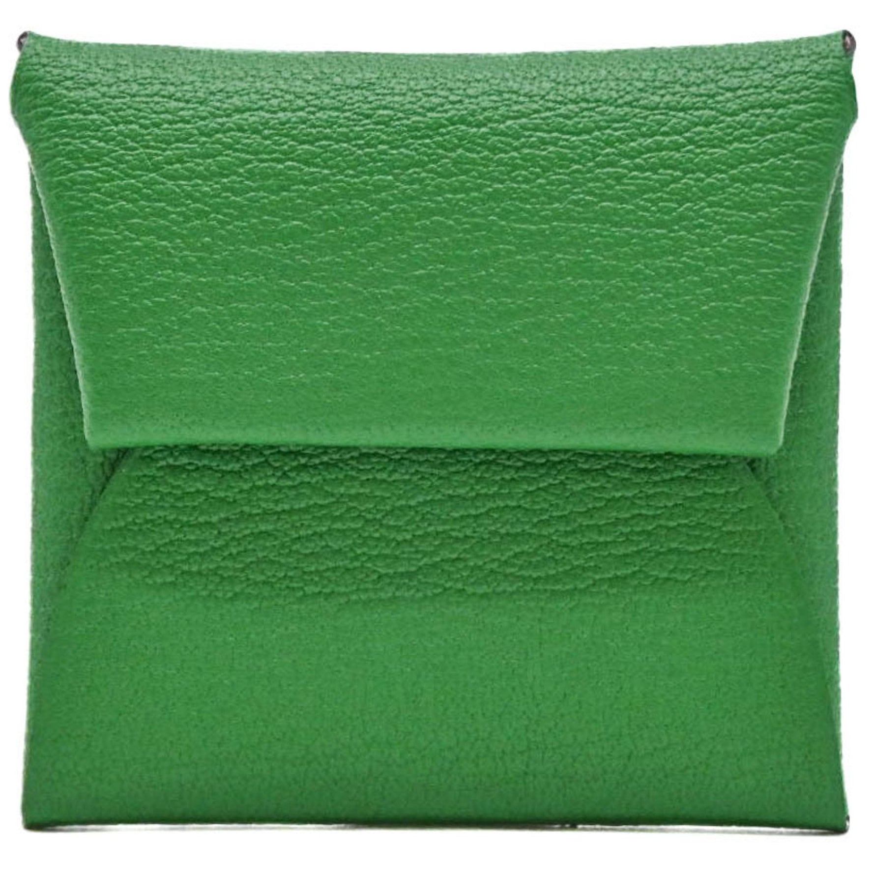 HERMES Bastia Verso Wallet/Coin Case Coin Purse Chevre Mysore Green Pink Bicolor