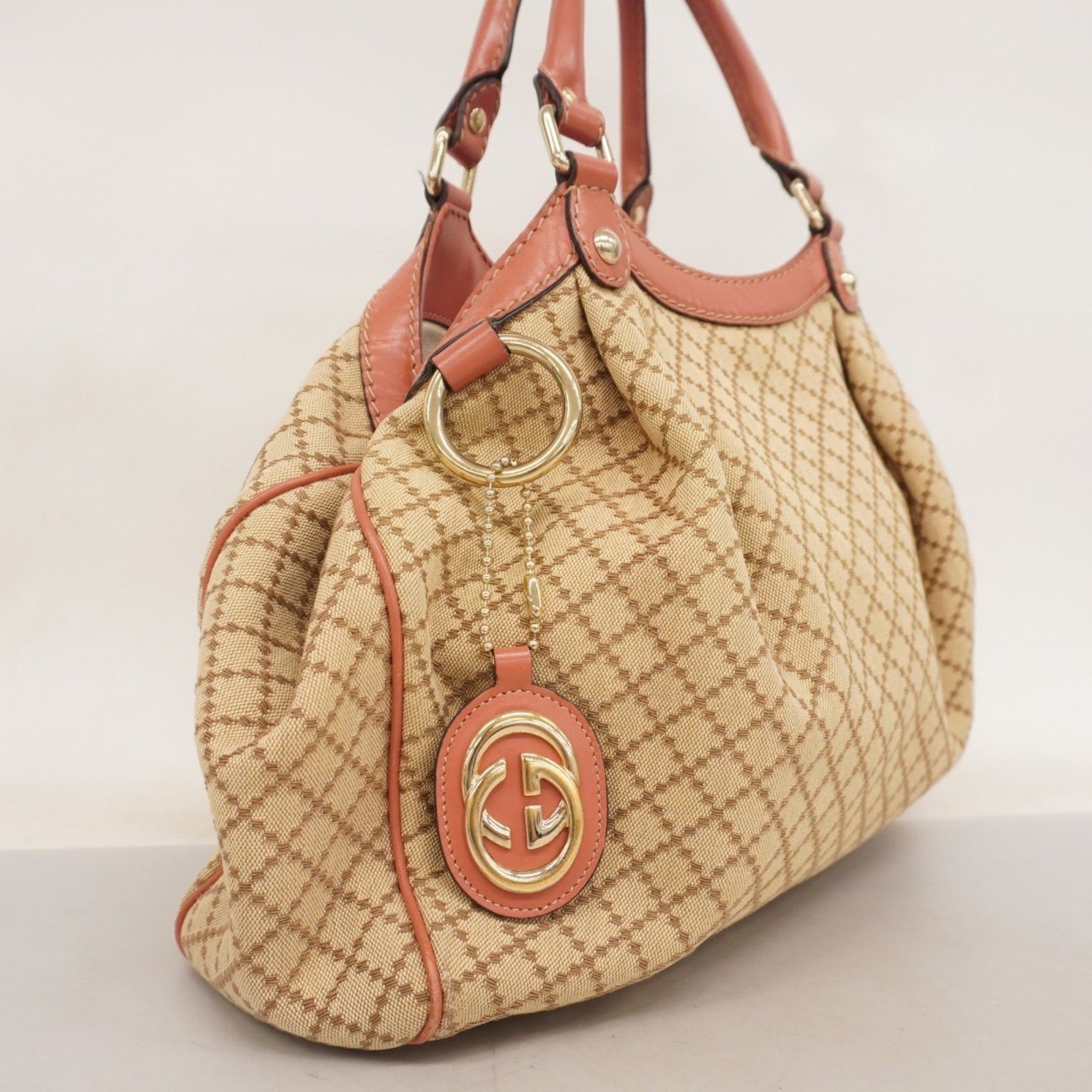 Gucci Diamante Handbag Canvas Beige Pink Champagne