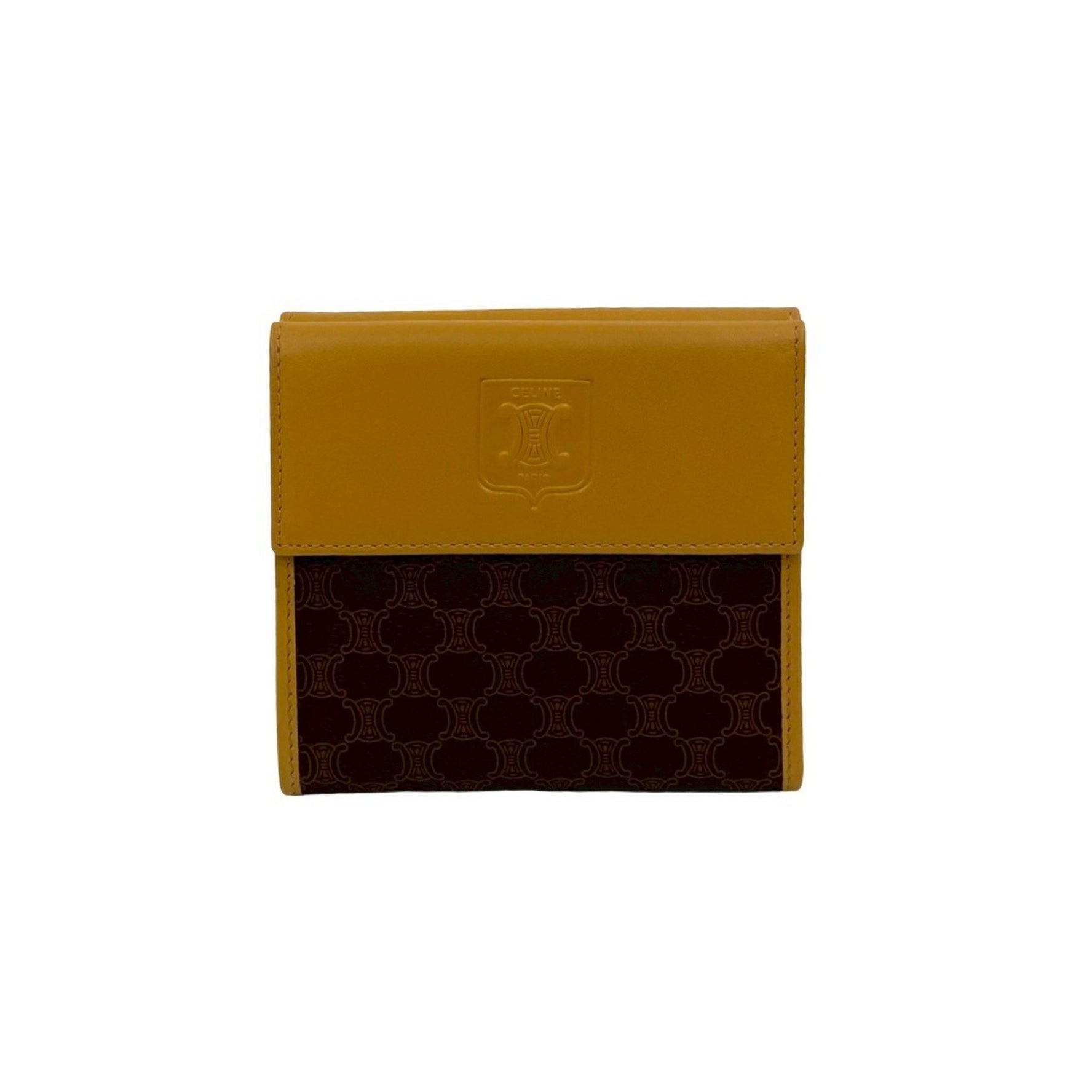 CELINE Macadam Blason Pattern Leather Bifold Wallet, Brown/Beige