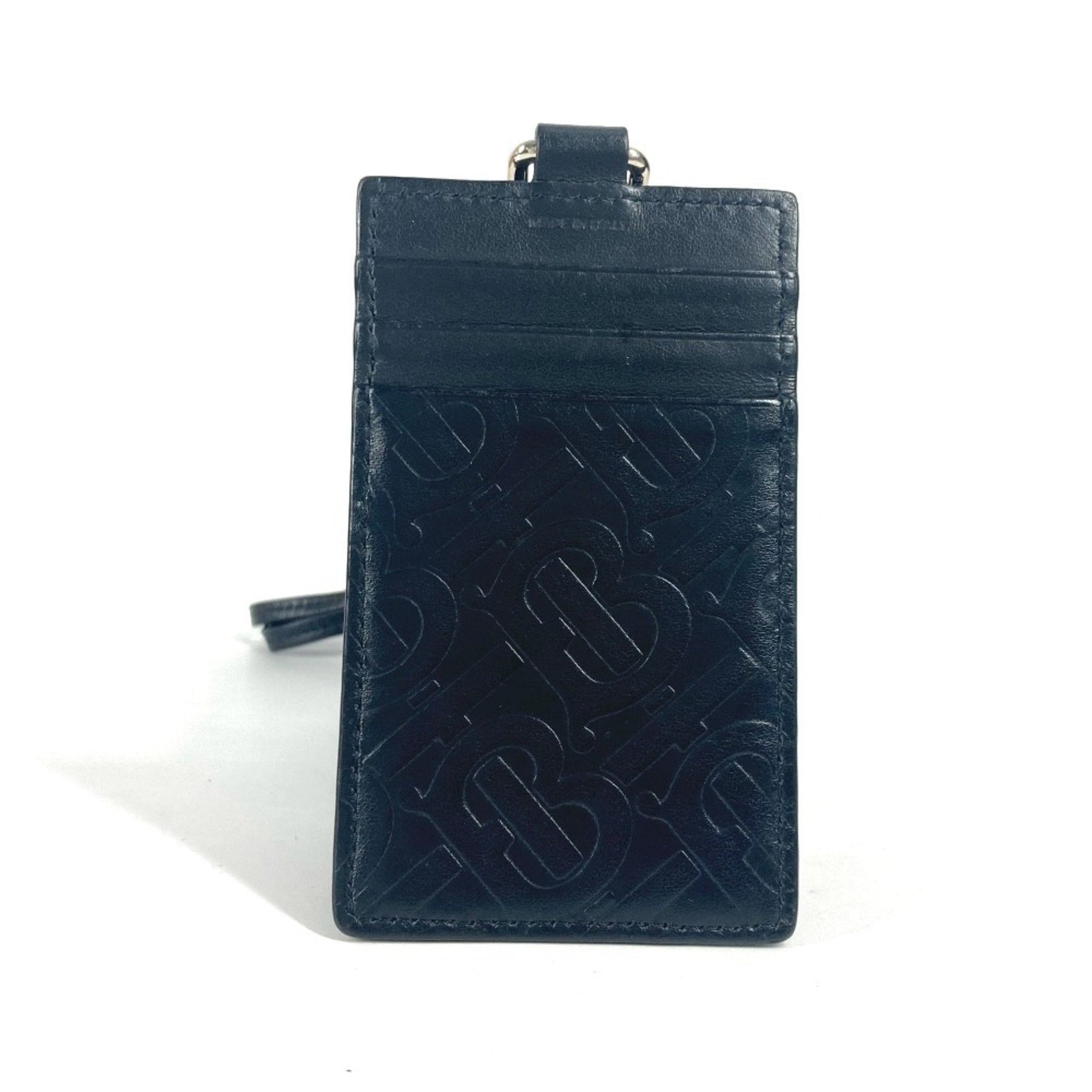BURBERRY TB logo neck strap business card holder pass case holder/card leather men's women's black