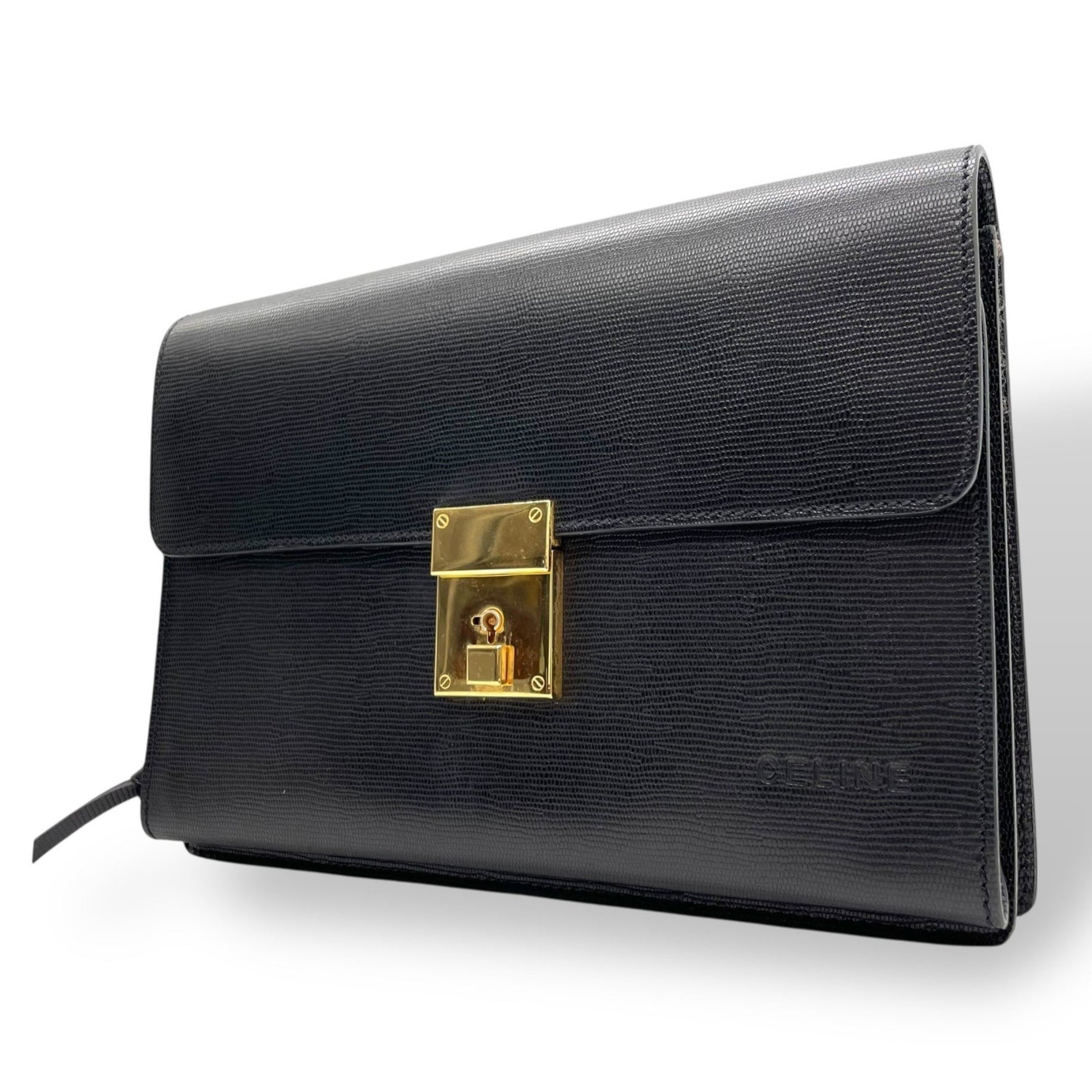 CELINE Men's Clutch Bag/Second Handbag in Leather with Gold Hardware and Key