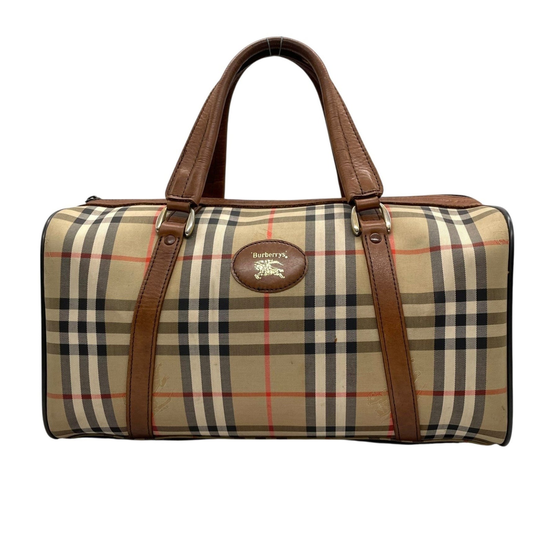 BURBERRY Boston Bag, Nova Check, Horse Logo, Shadow Horse, Brown, Beige, Canvas, Leather, Men's, Women's, C
