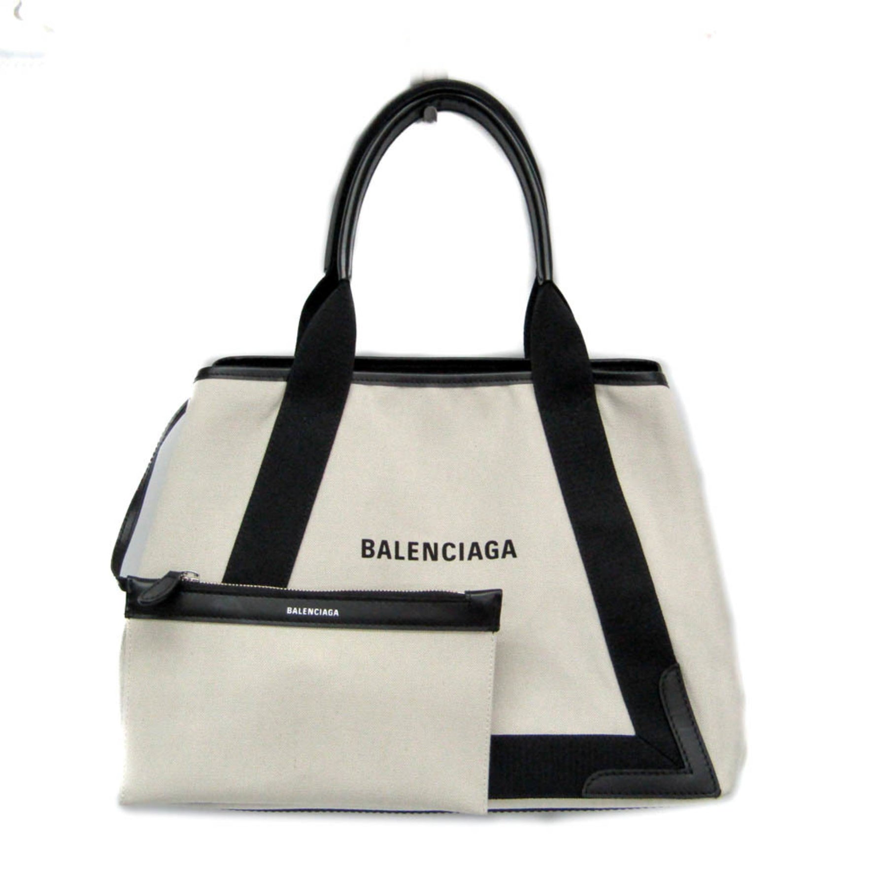 Balenciaga NAVY CABAS M Women's Leather,Canvas Tote Bag Black,Off-white