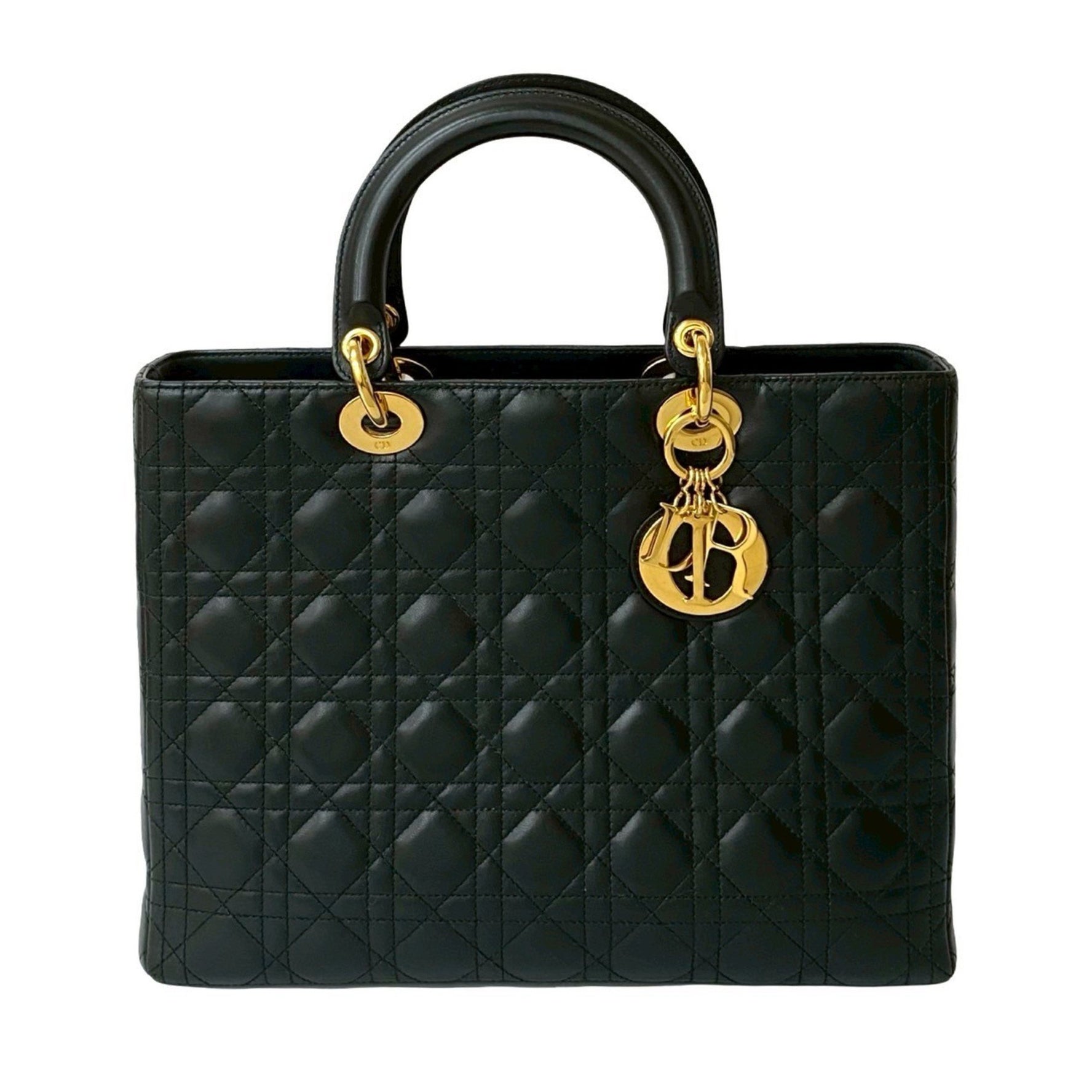Christian Dior Lady Cannage Stitched Leather Handbag in Black