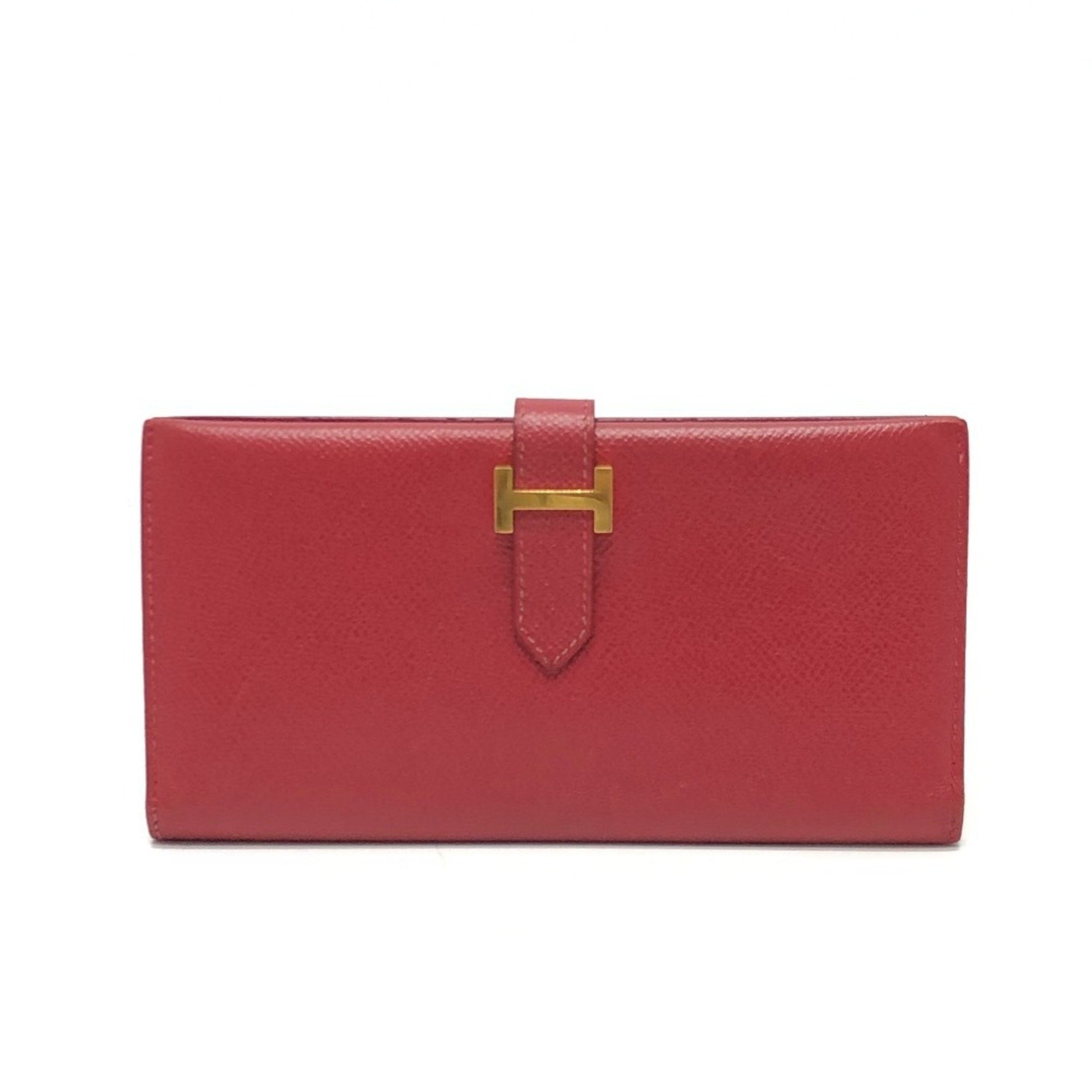 HERMES Bearn Soufflet Bifold Long Wallet, Red