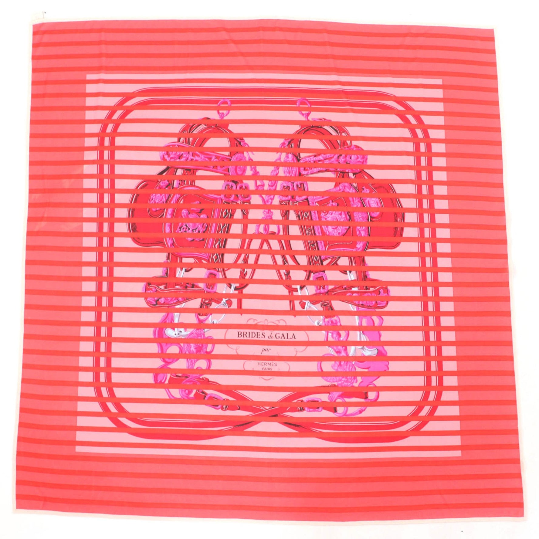 HERMES BRIDES de GALA formal bridle, 100% silk scarf, red, made in France