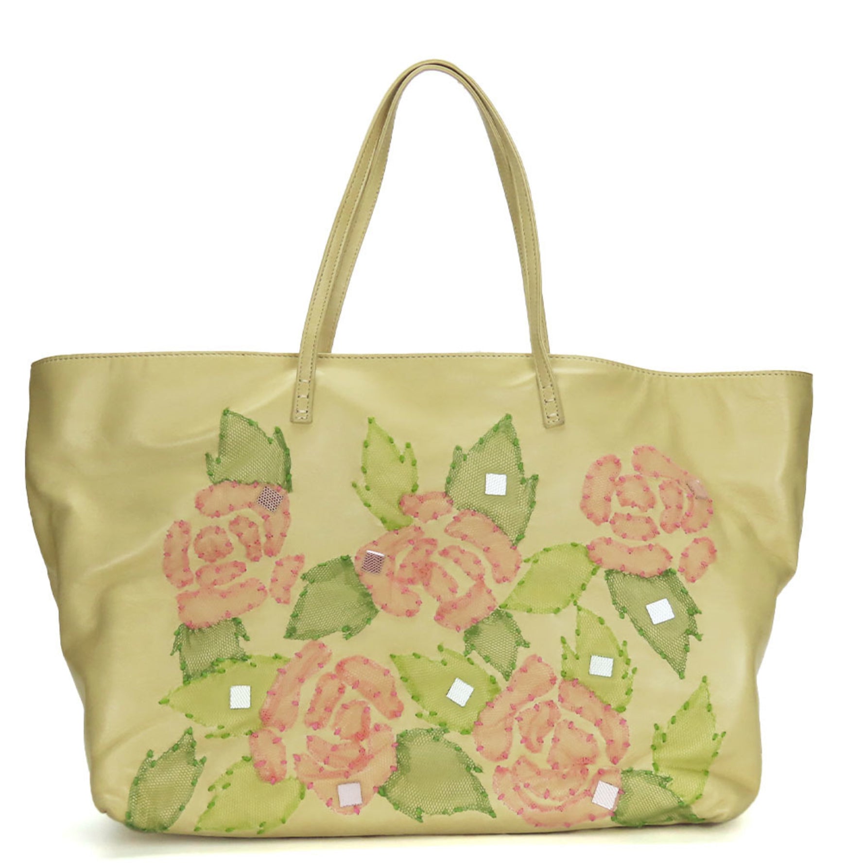 FENDI Tote Bag Roll Leather Beige Pink Green